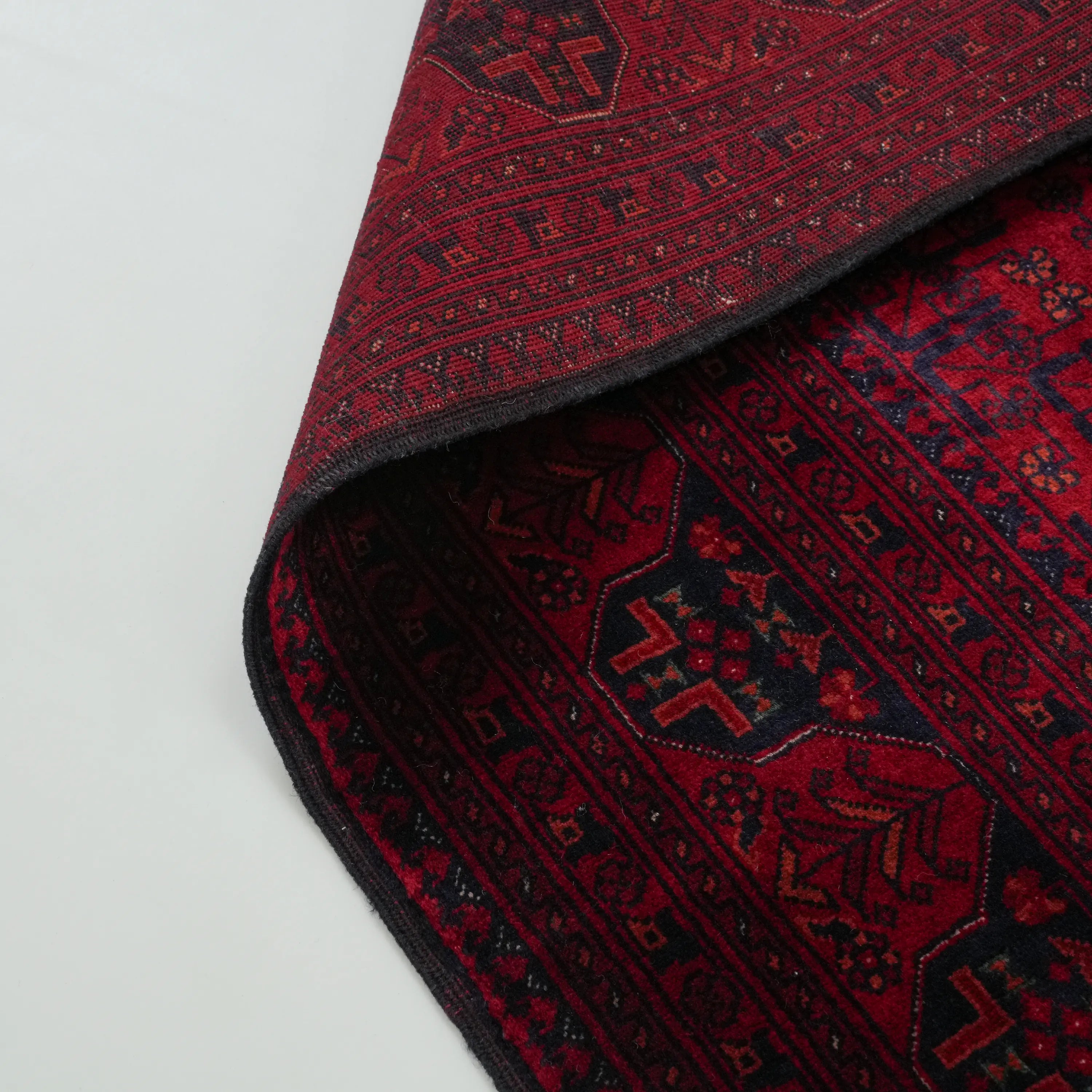 El Dokuma Bordo Afgan Desenli Yün Etnik Bilicik Halı