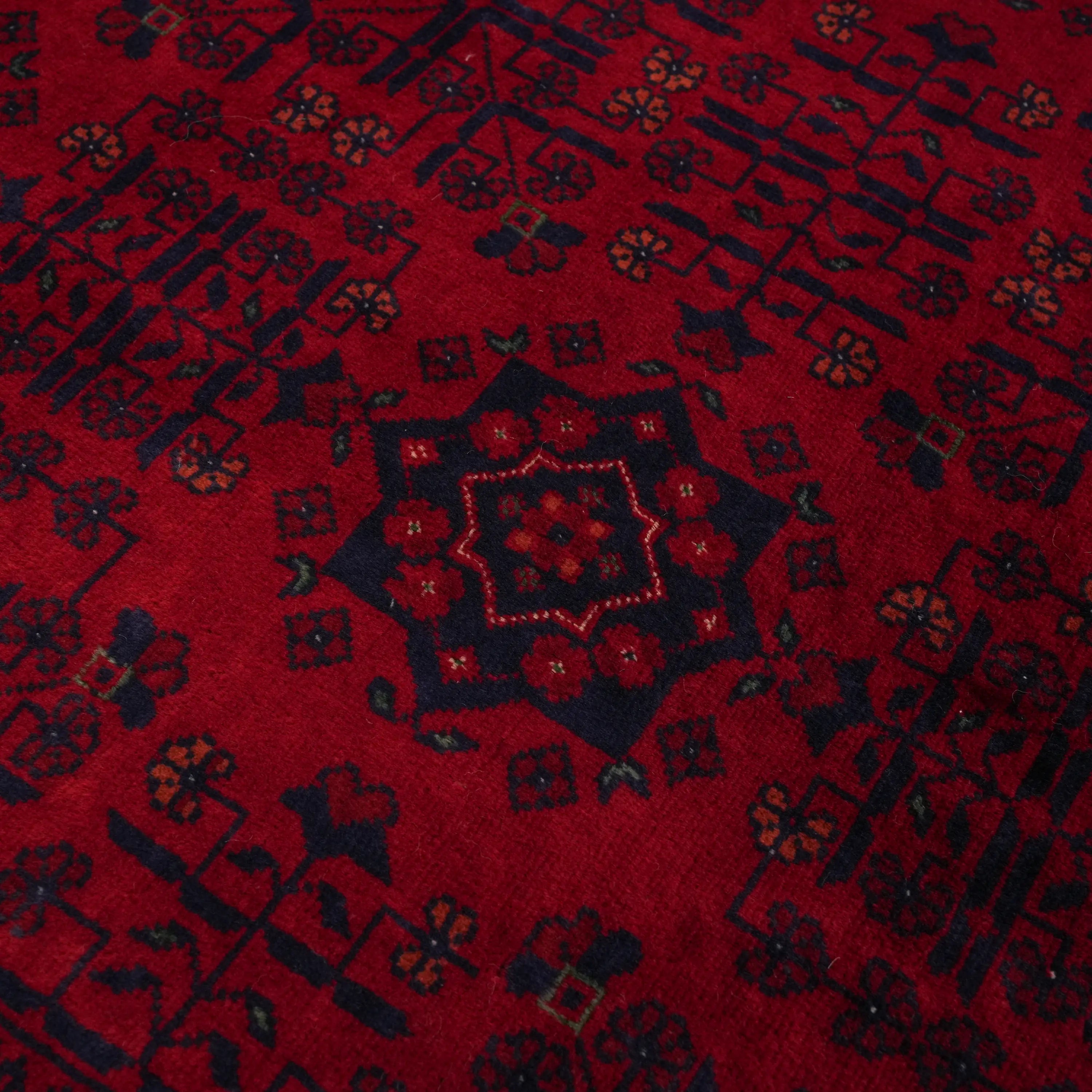 El Dokuma Bordo Afgan Desenli Yün Etnik Bilicik Halı