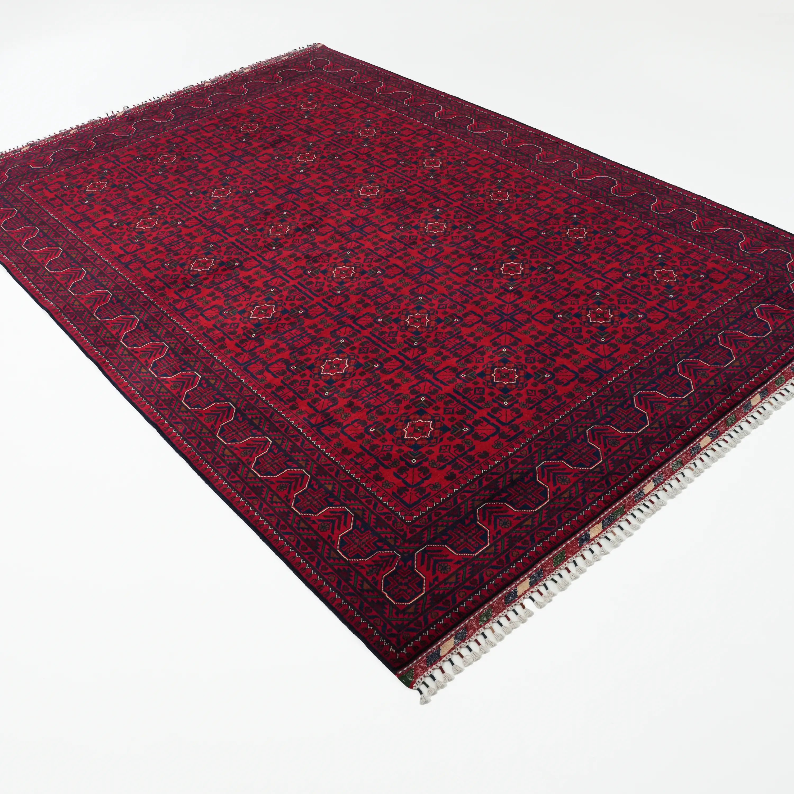 Handwoven Burgundy Afghan Patterned Wool Khamyap Rug