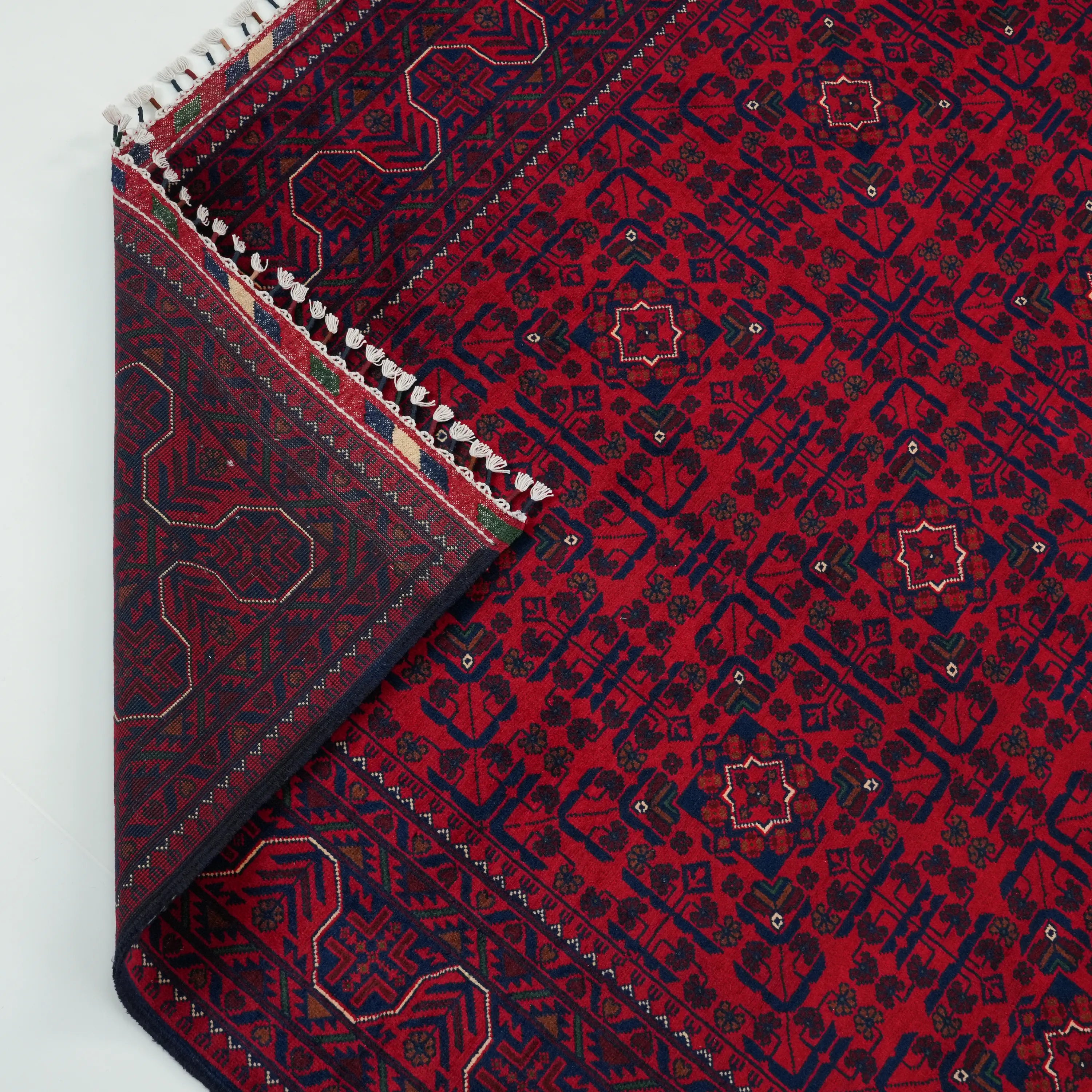 Handwoven Burgundy Afghan Patterned Wool Khamyap Rug