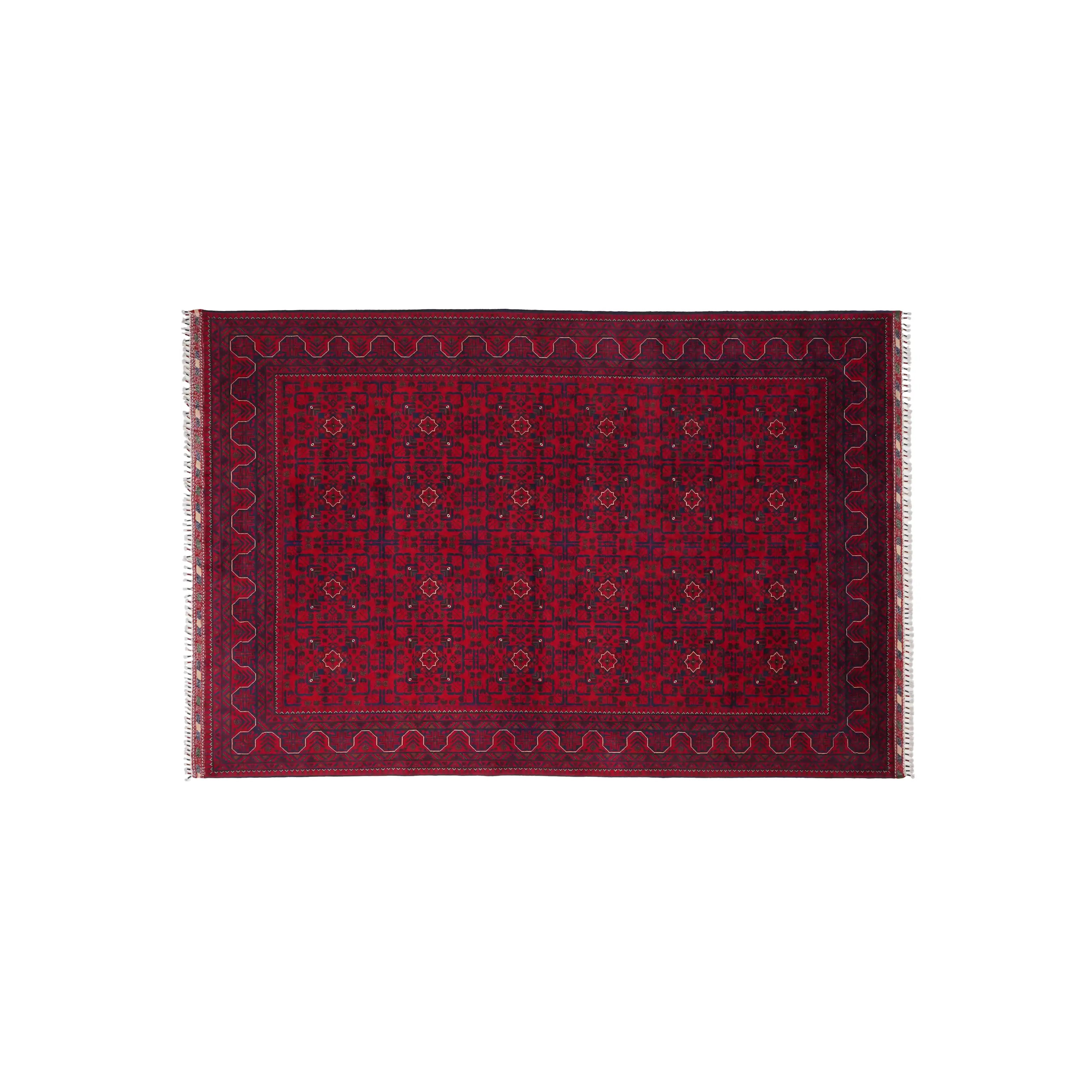 Handwoven Burgundy Afghan Patterned Wool Khamyap Rug