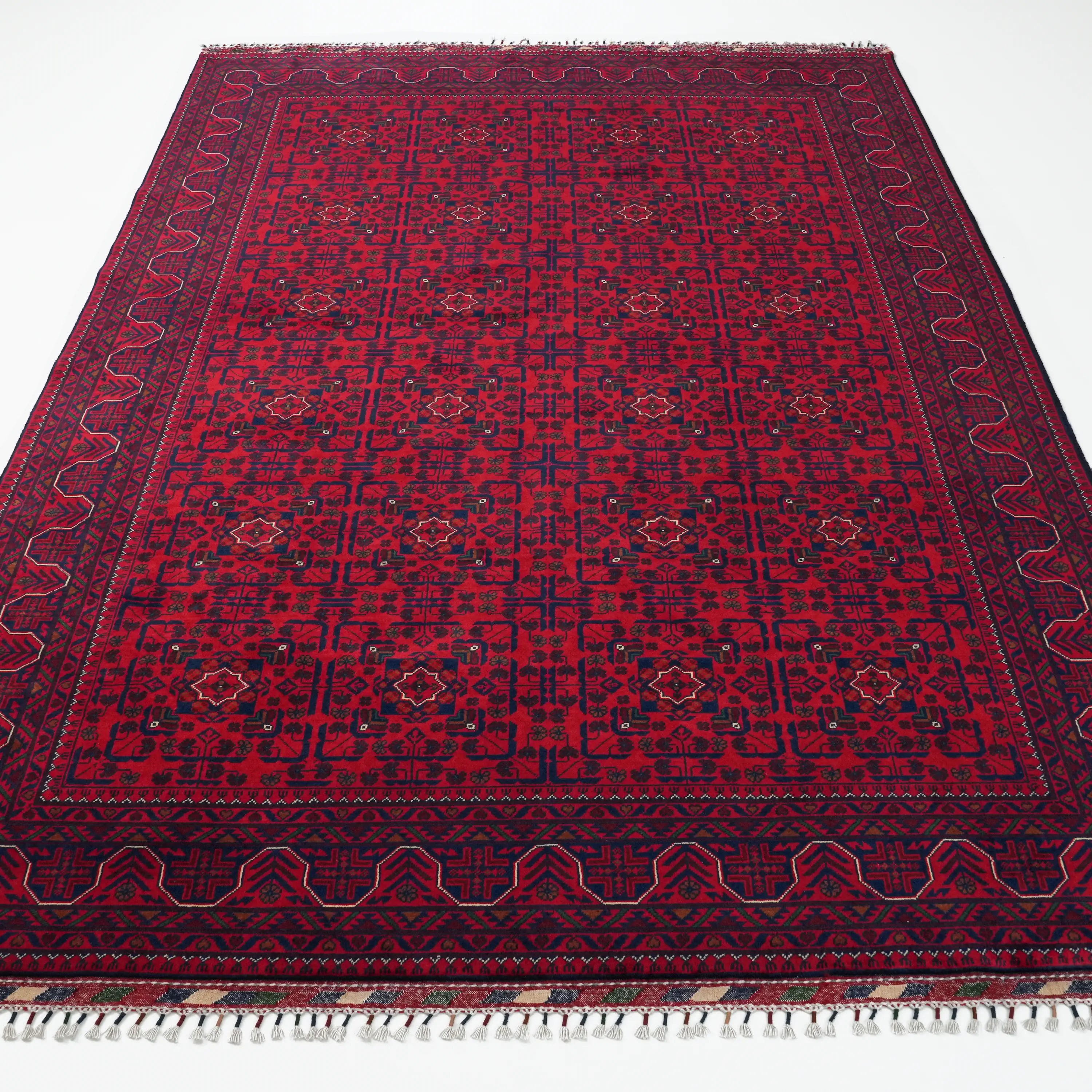 Handwoven Burgundy Afghan Patterned Wool Khamyap Rug