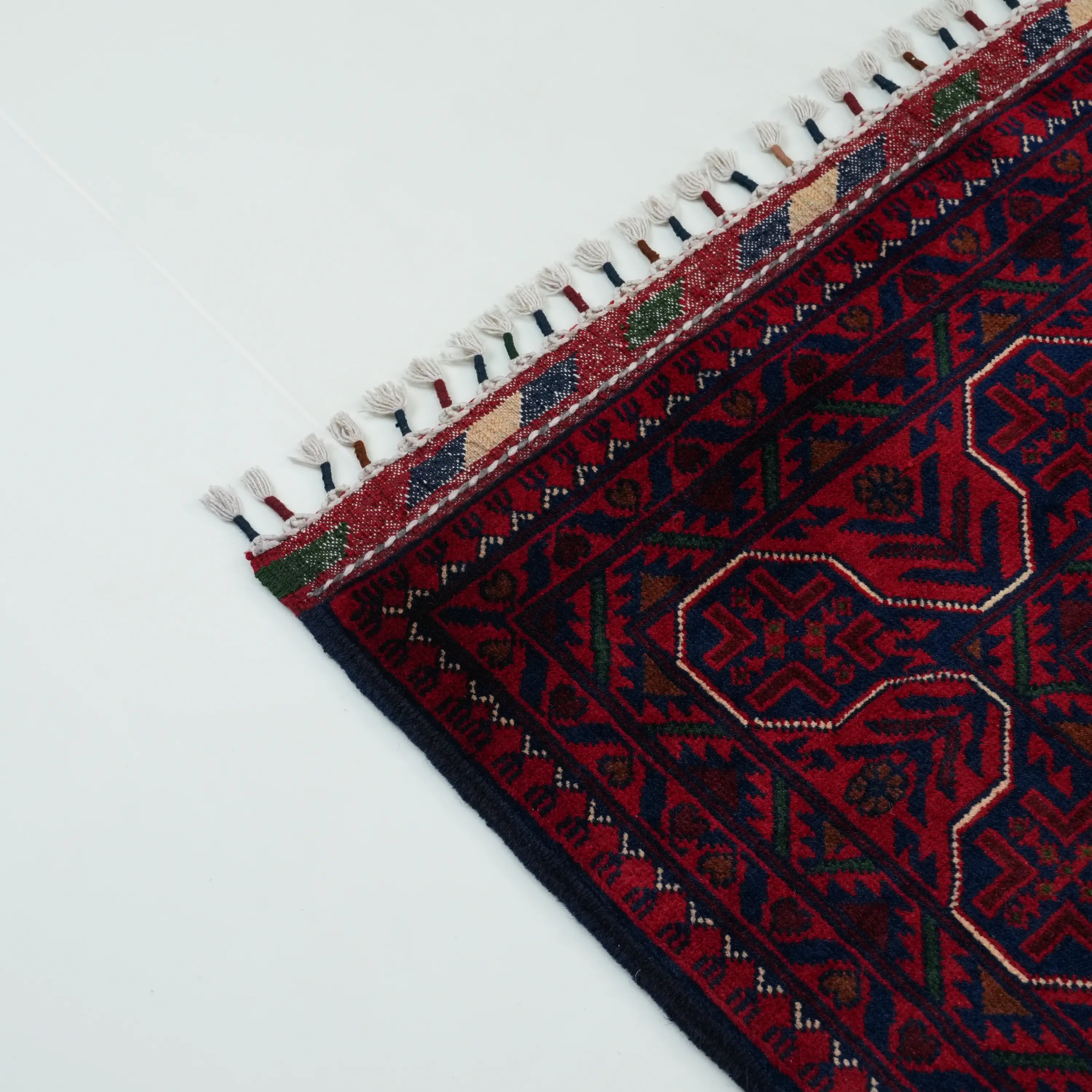 Handwoven Burgundy Afghan Patterned Wool Khamyap Rug