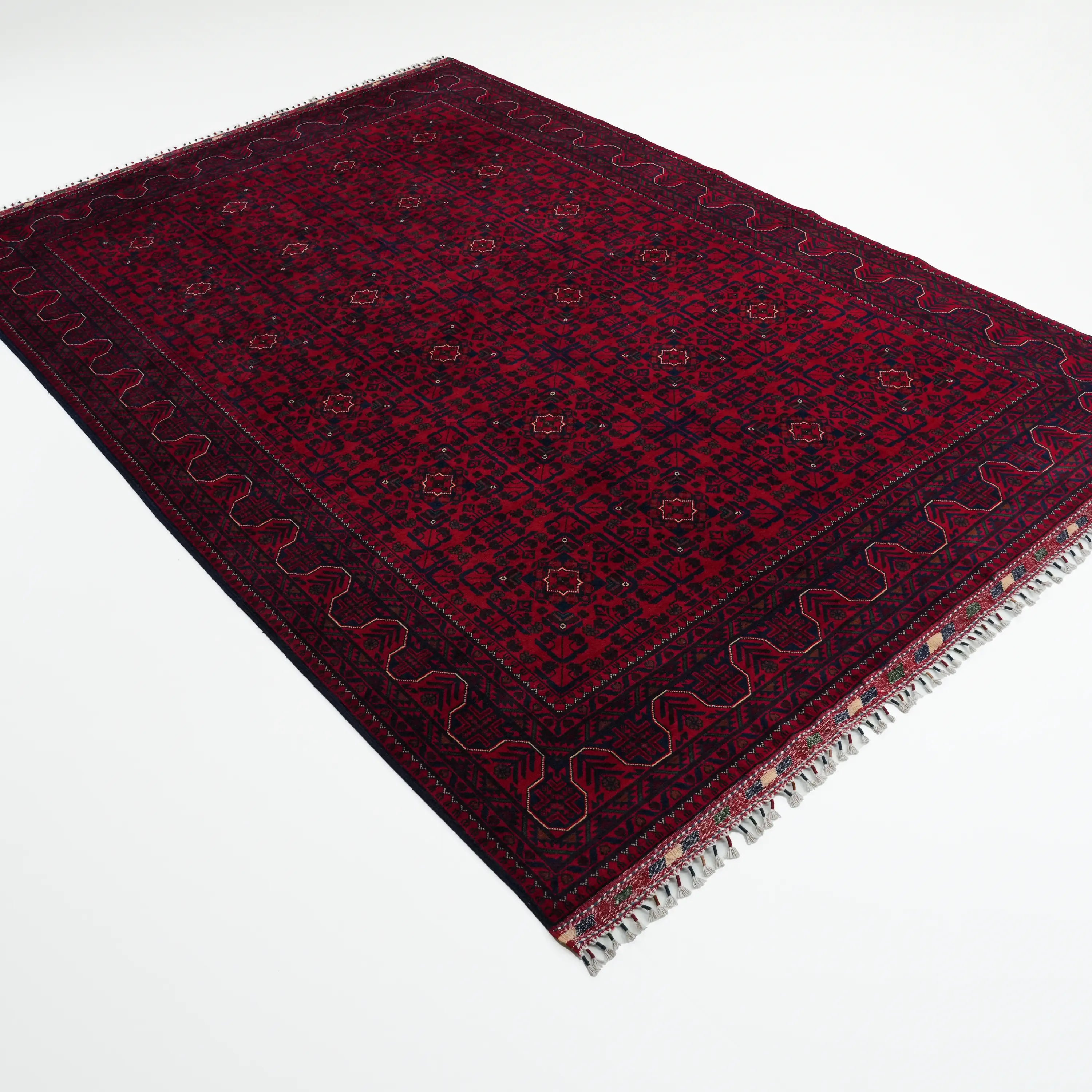 Handwoven Burgundy Afghan Patterned Wool Khamyap Rug