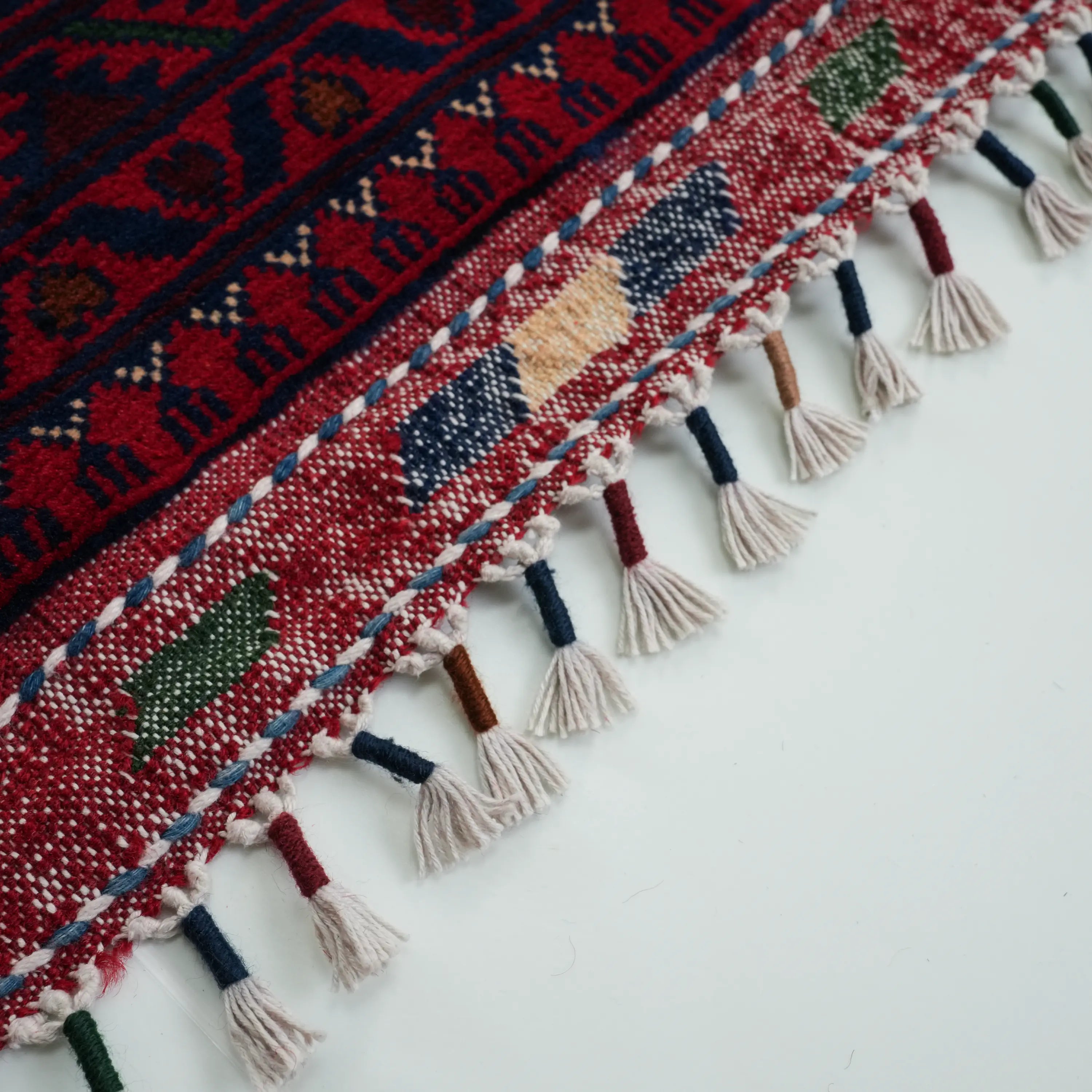 Handwoven Burgundy Afghan Patterned Wool Khamyap Rug