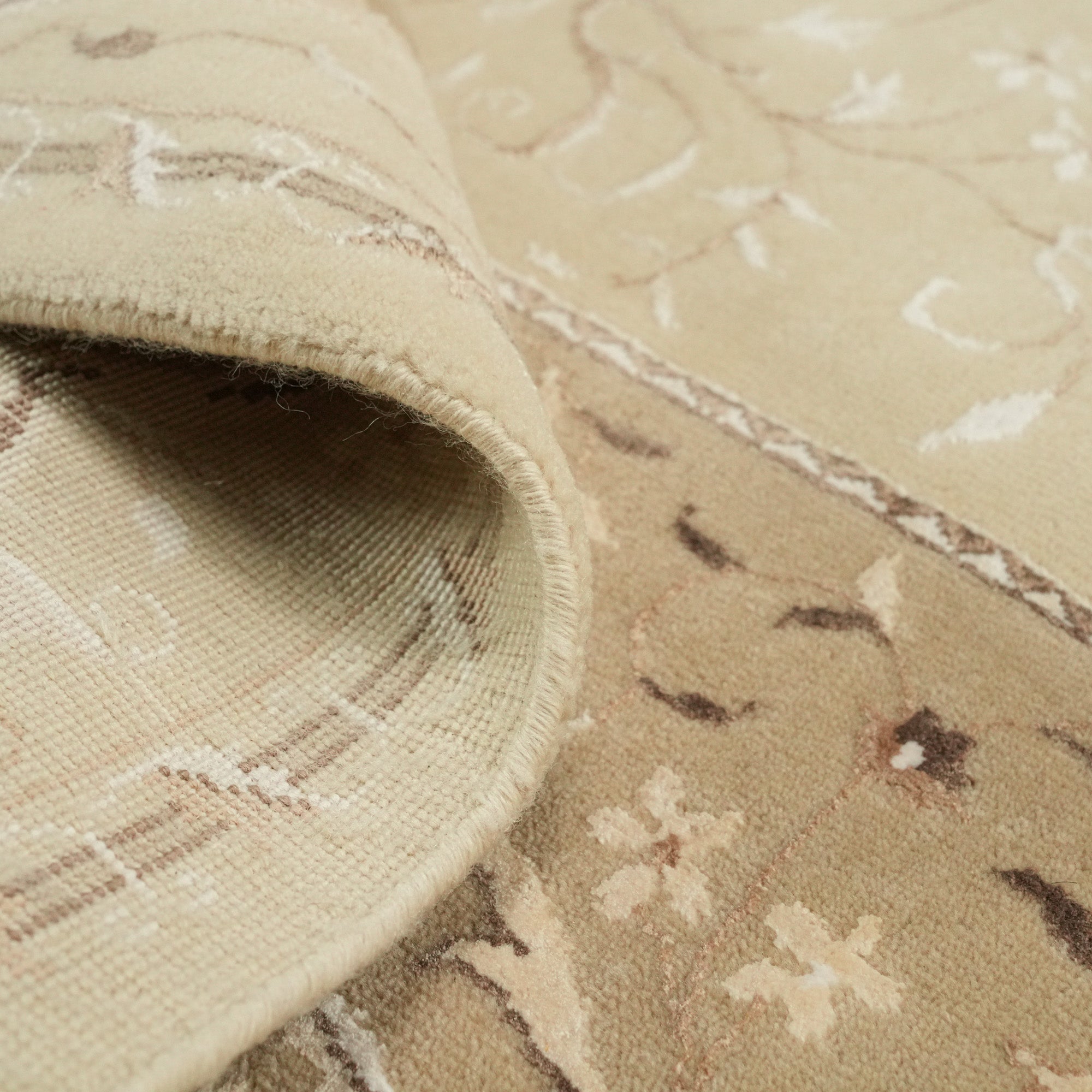 Hand Woven Frame Patterned Wool Cream Carpet