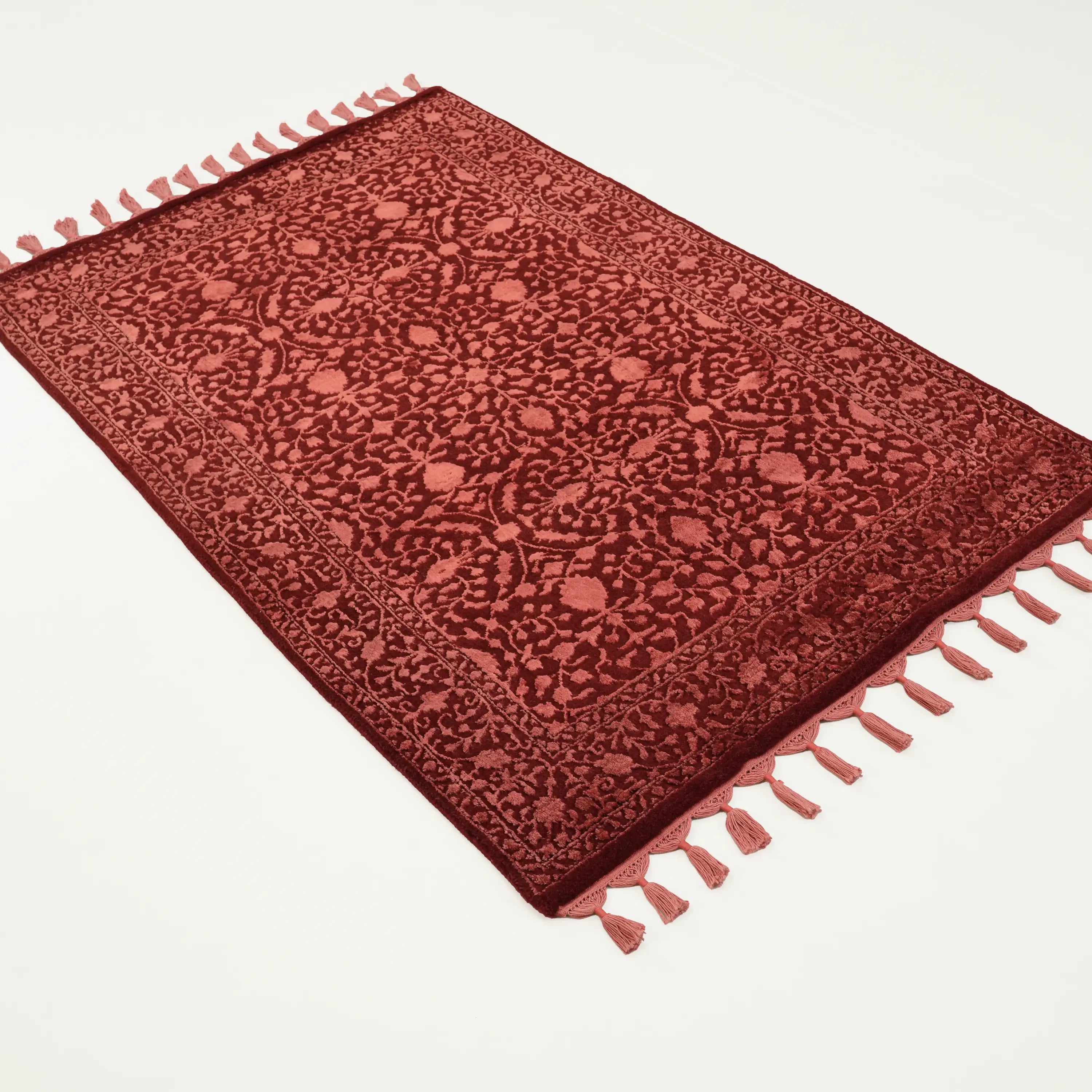El Dokuma Çiçek Desenli Kırmızı Yün Halı