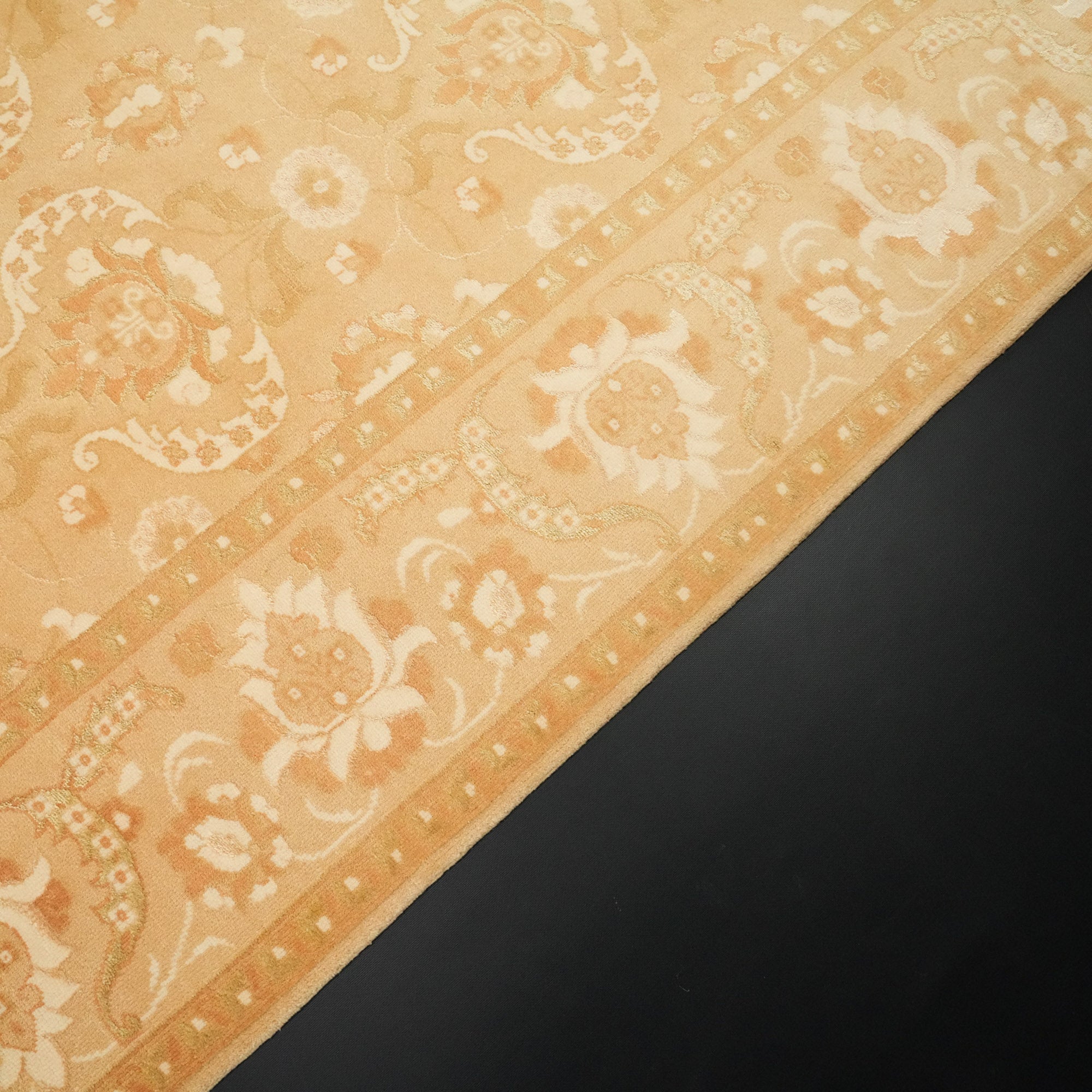 Hand Woven Floral Patterned Wool Silk Cream Carpet