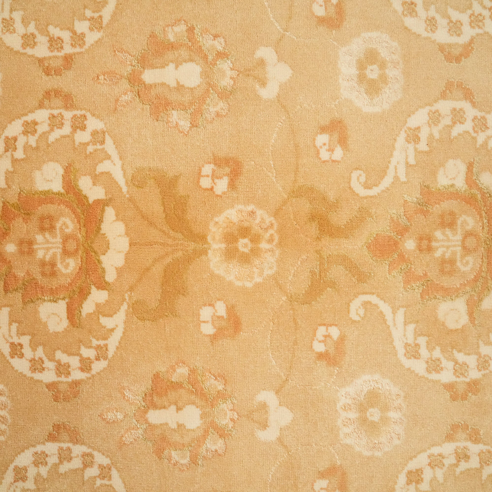 Hand Woven Floral Patterned Wool Silk Cream Carpet