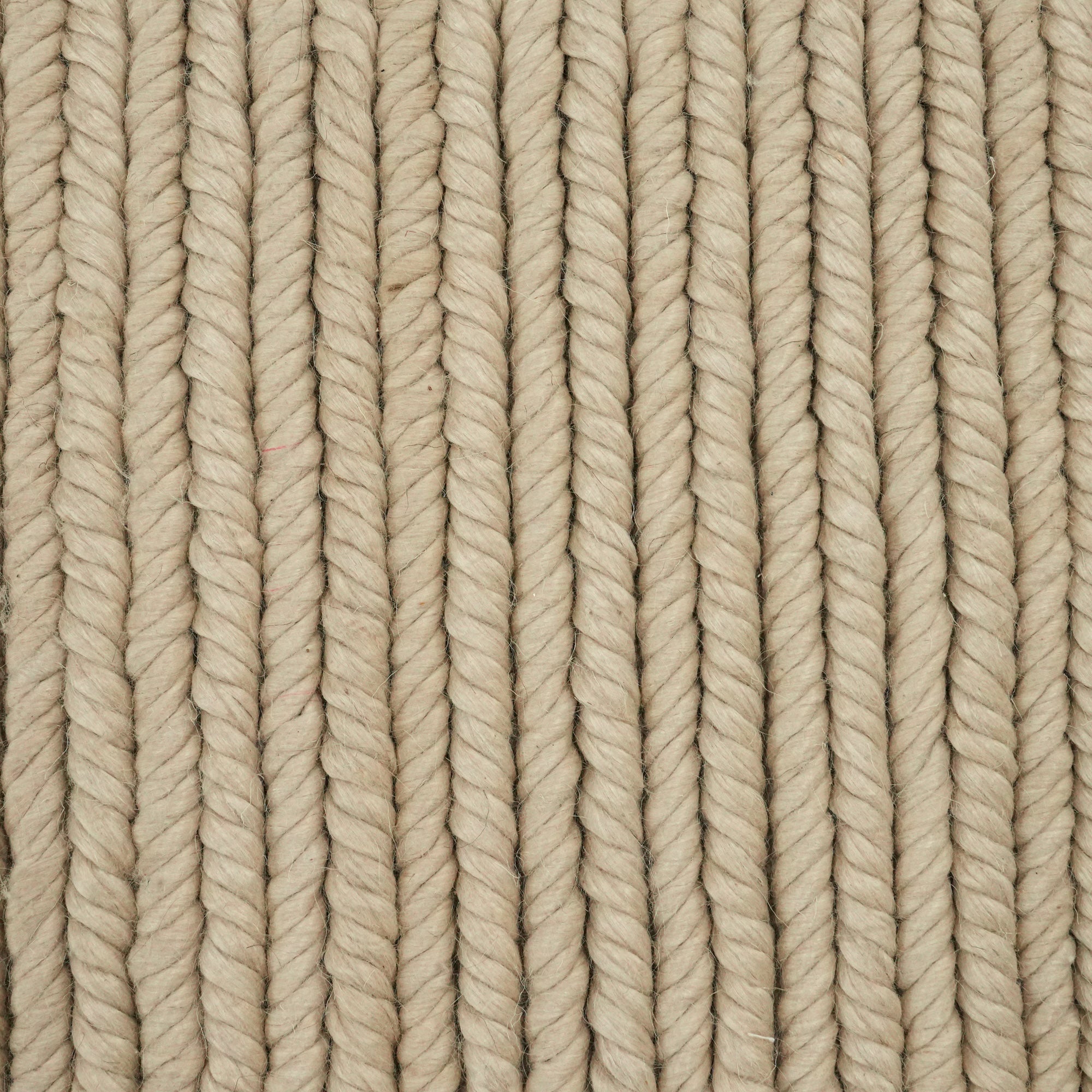 Hand Woven Line Patterned Beige Wool Carpet