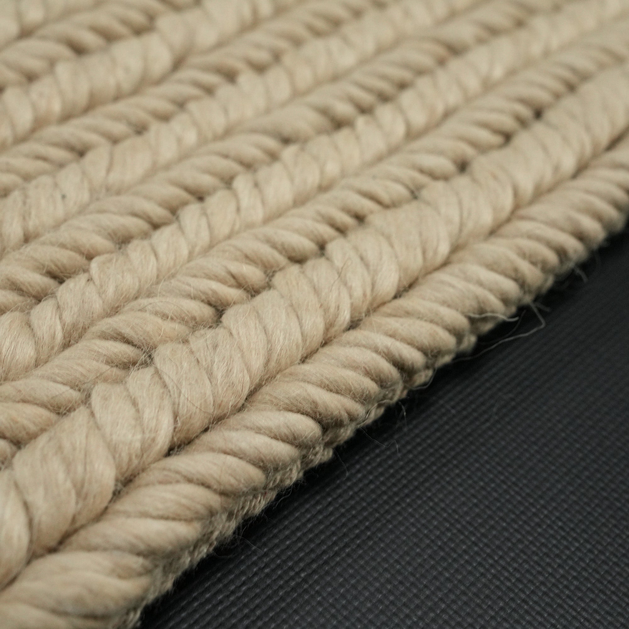 Hand Woven Line Patterned Beige Wool Carpet