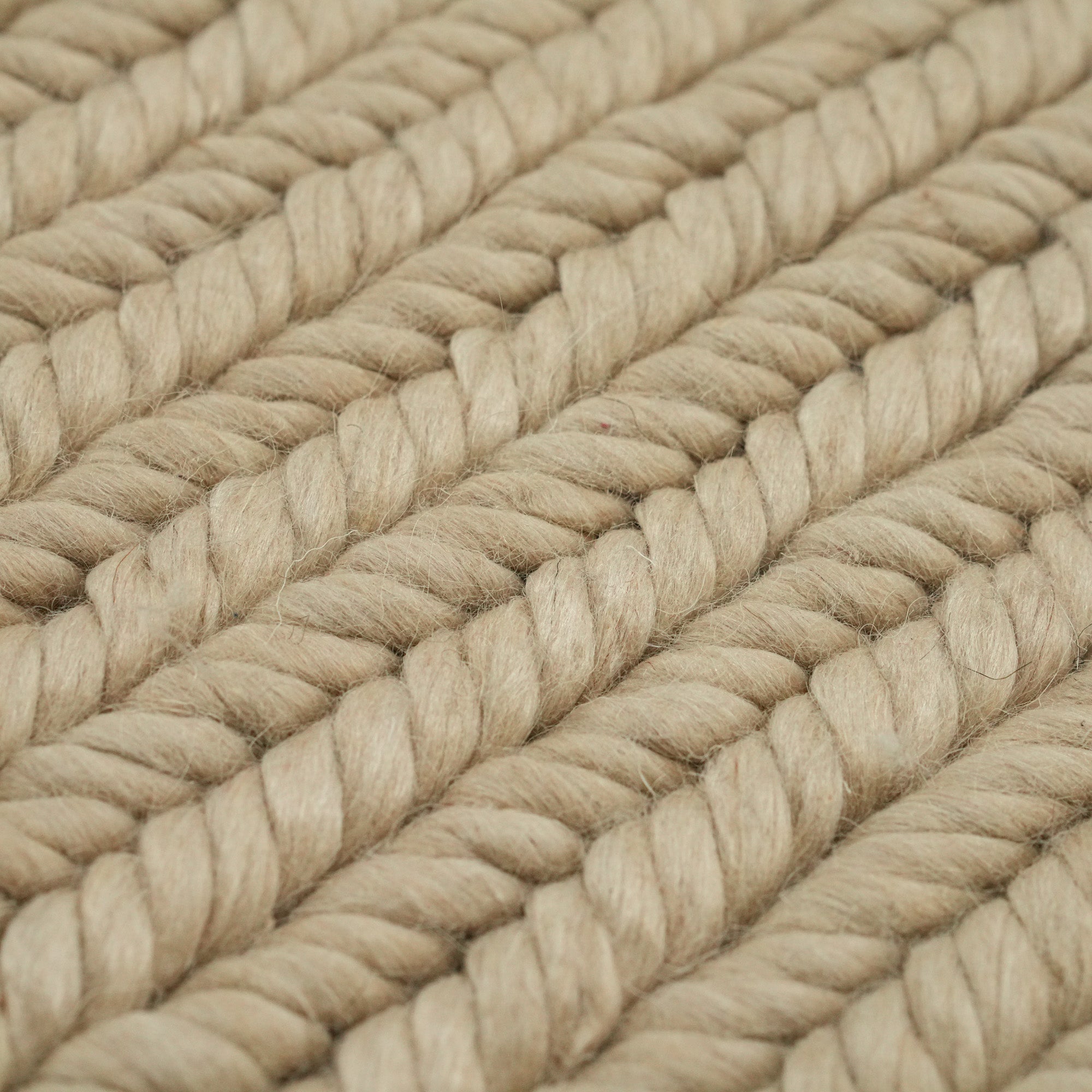 Hand Woven Line Patterned Beige Wool Carpet