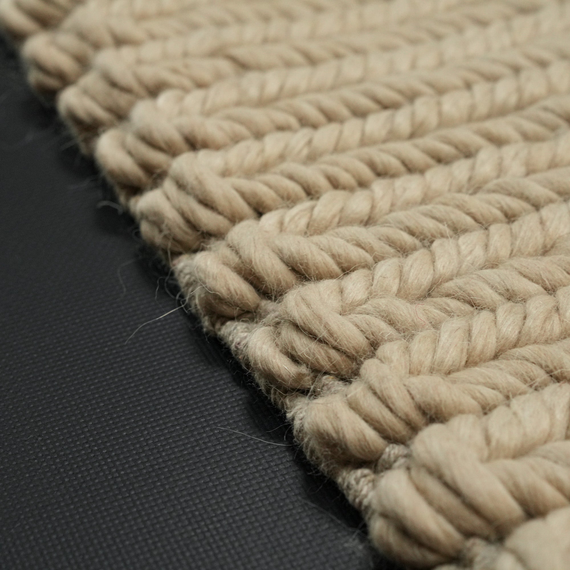Hand Woven Line Patterned Beige Wool Carpet