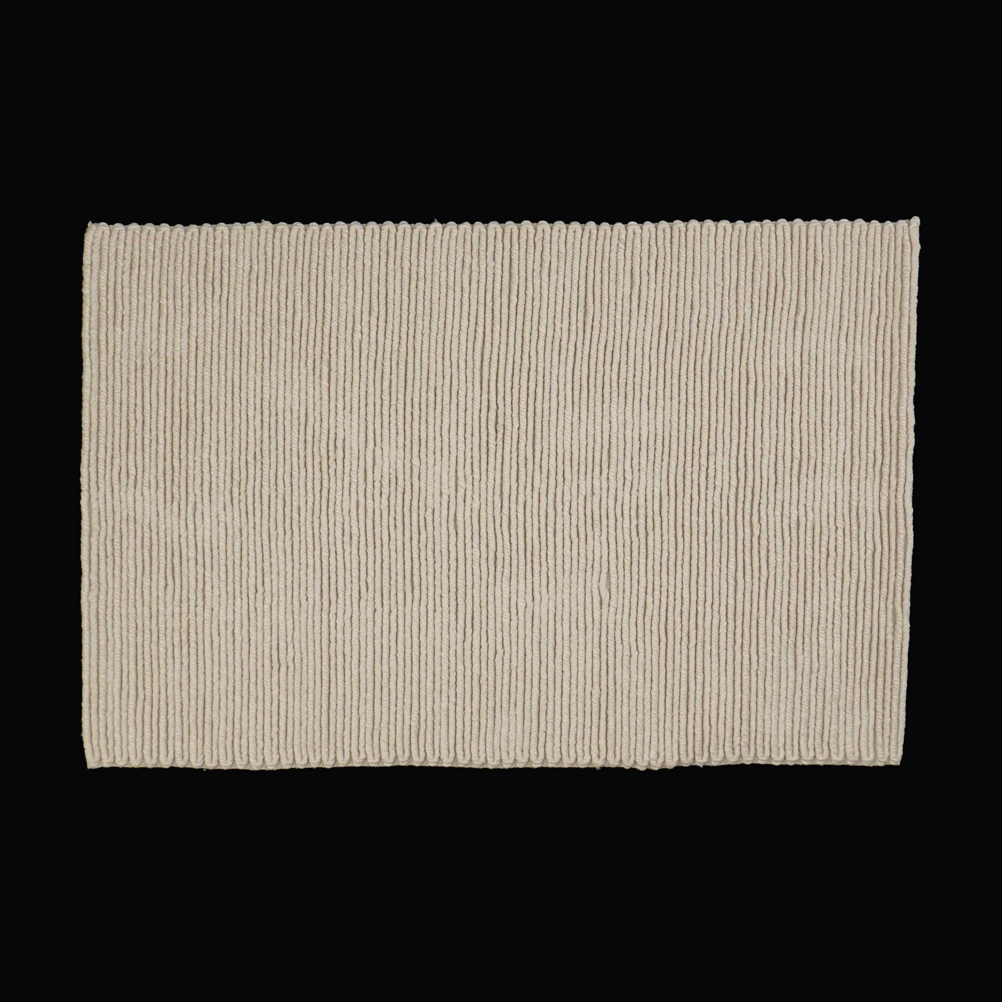 Hand-Woven Stripe Patterned White Wool Carpet