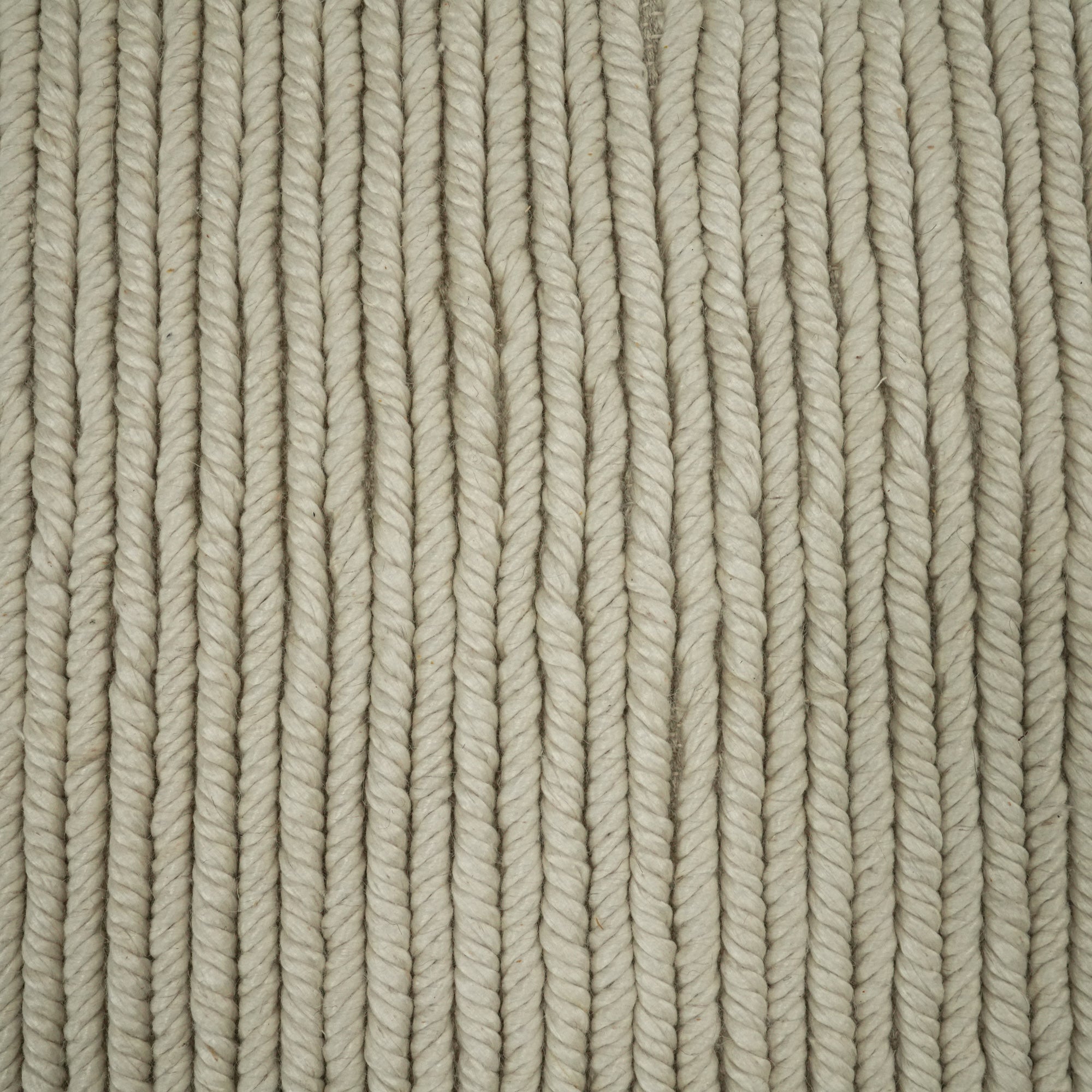 Hand-Woven Stripe Patterned White Wool Carpet