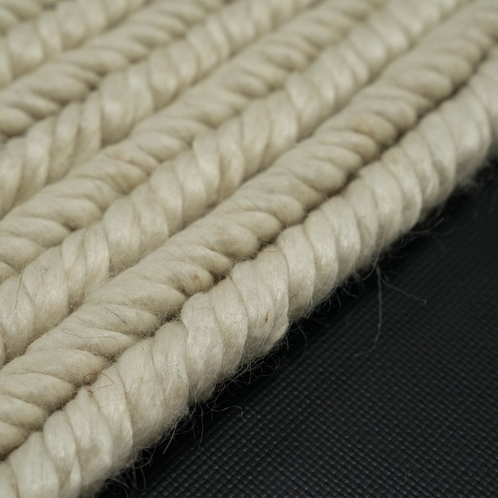Hand-Woven Stripe Patterned White Wool Carpet