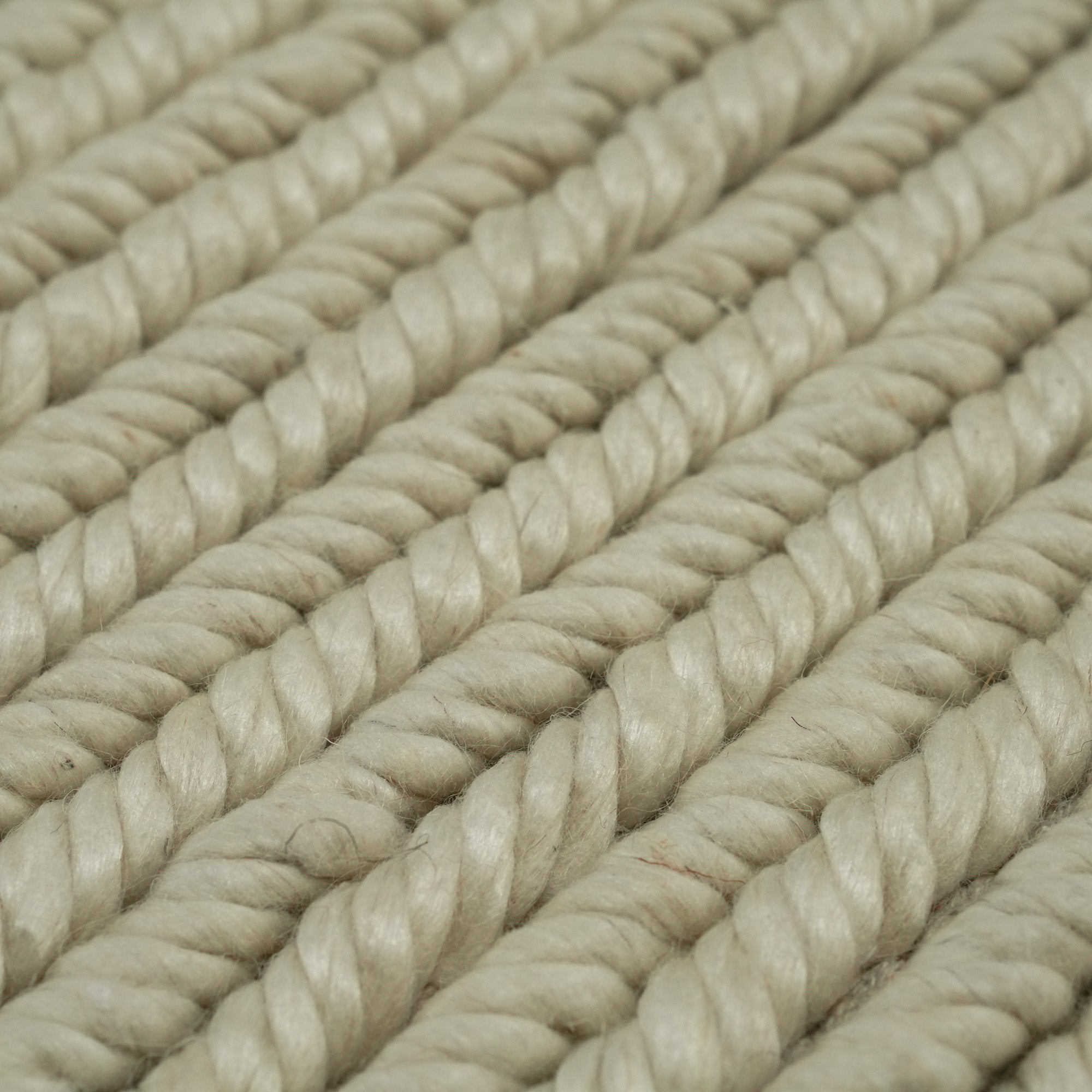 Hand-Woven Stripe Patterned White Wool Carpet