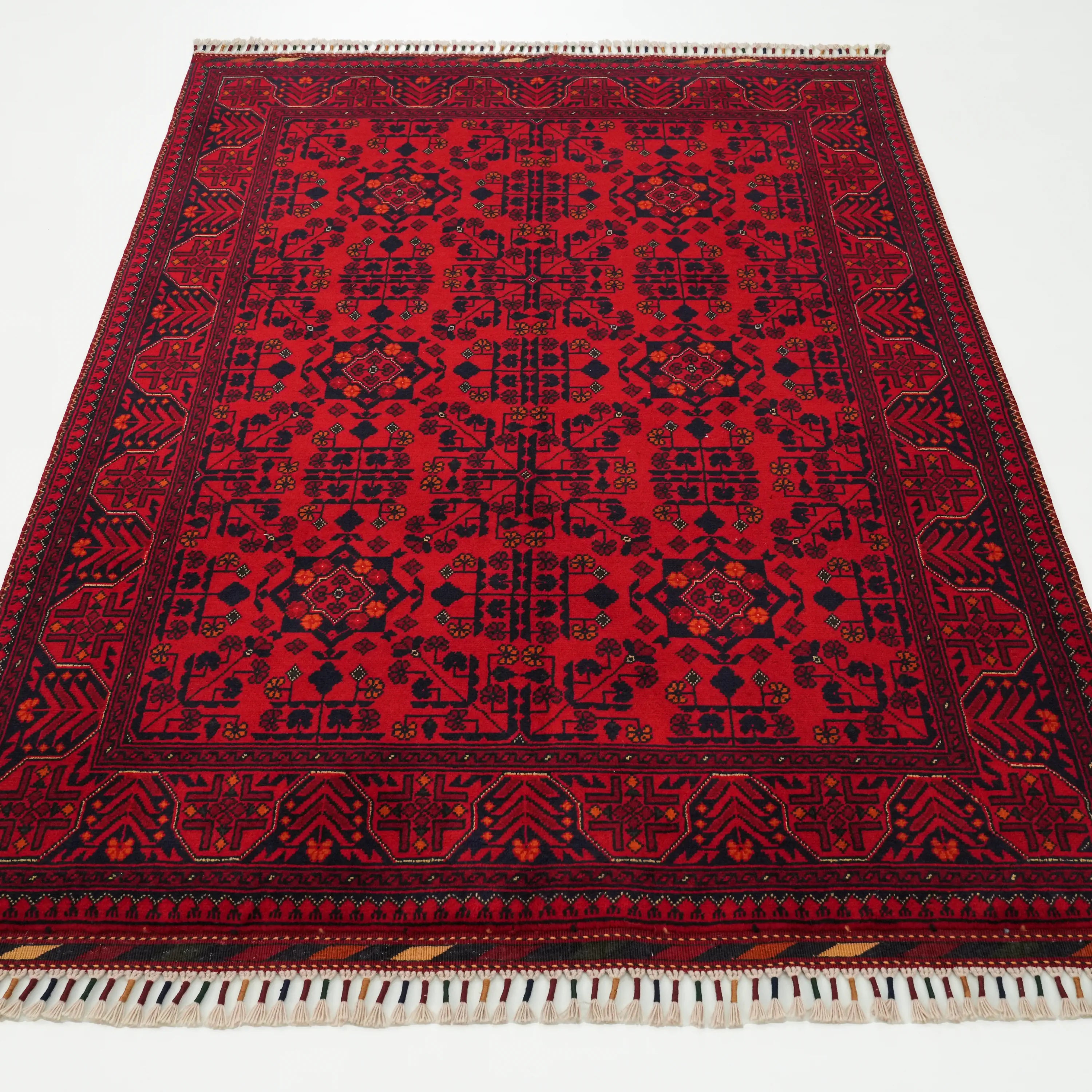 El Dokuma Etnik Afgan Desenli Bordo Yün Bilicik Halı