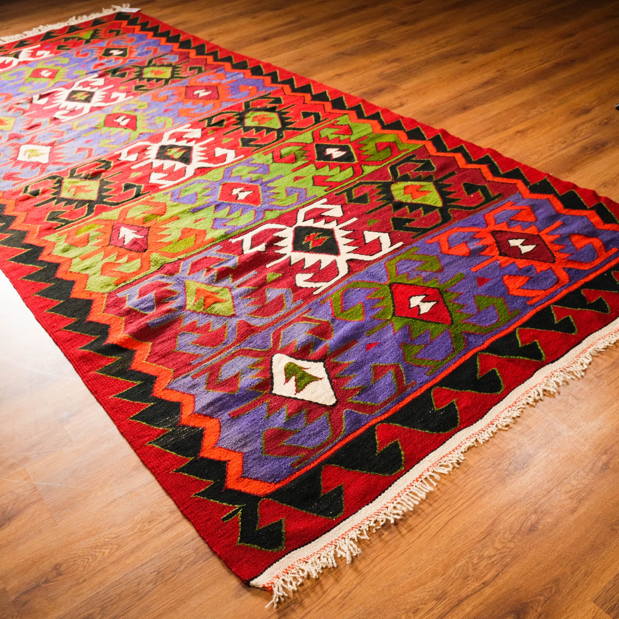 Handwoven Ethnic Designed Anatolian Patterned Colorful Kilim