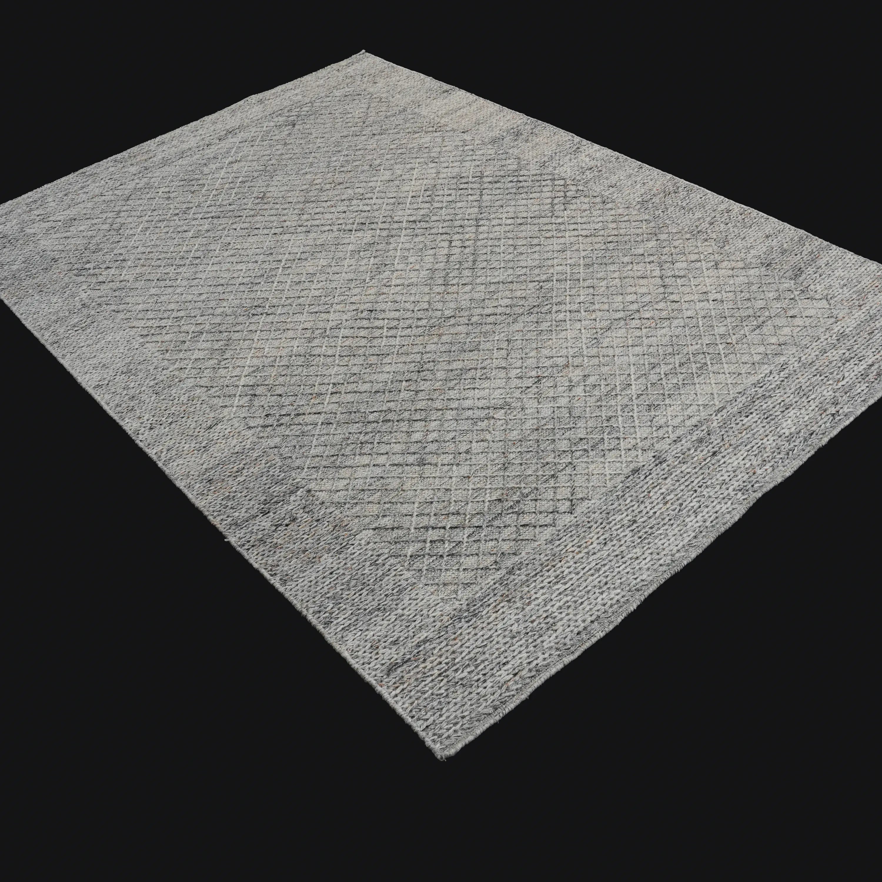 El Dokuma Geometrik Desenli Gri Yün Halı