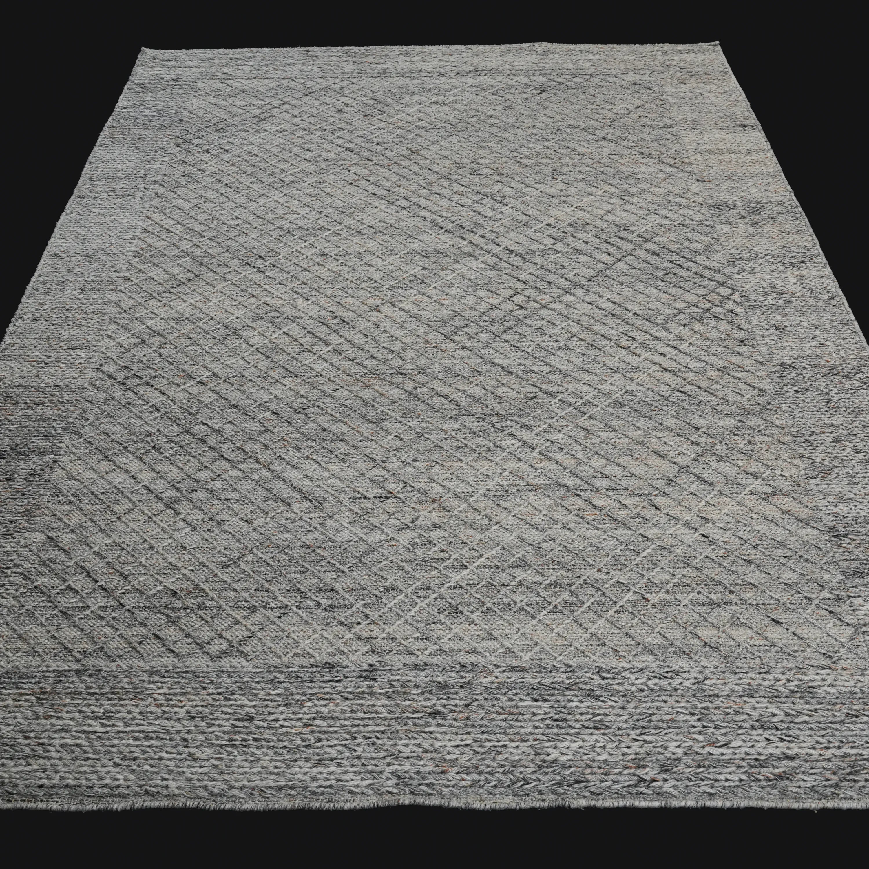 El Dokuma Geometrik Desenli Gri Yün Halı