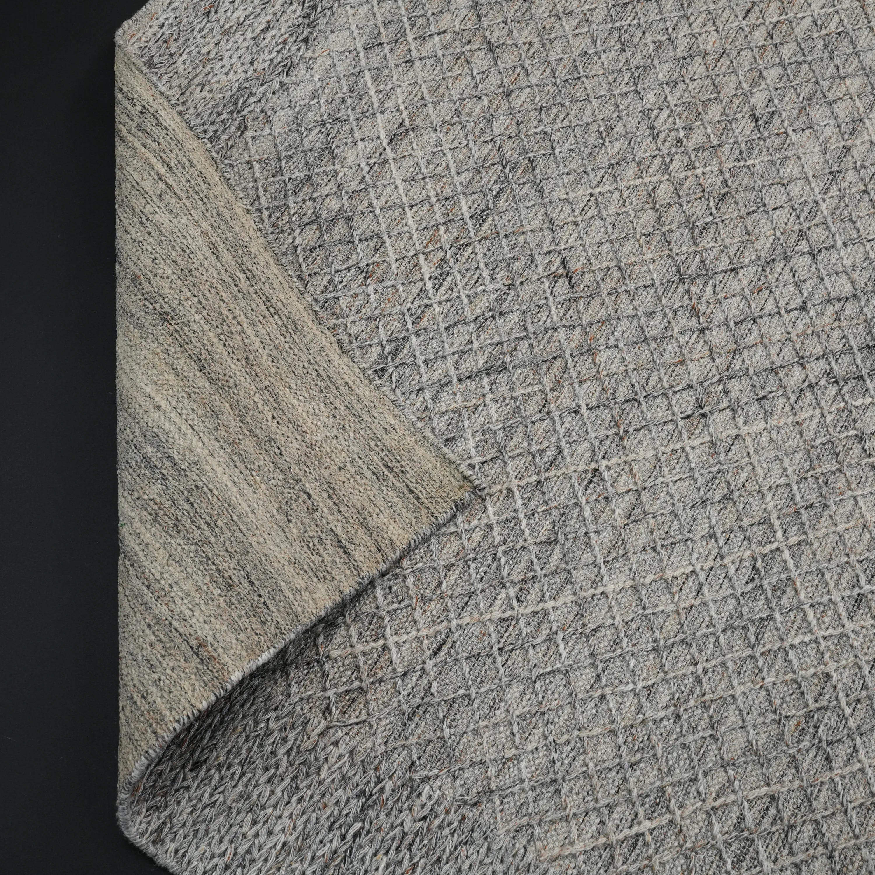 Handwoven Geometric Patterned Gray Wool Rug