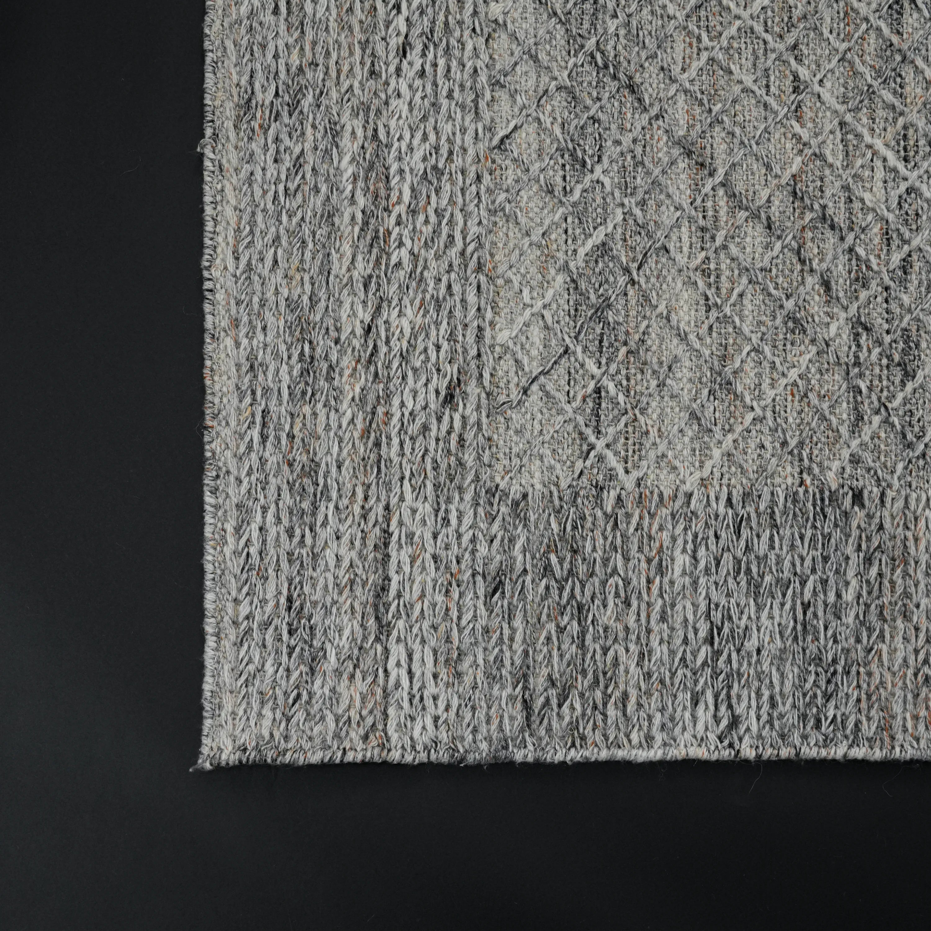 Handwoven Geometric Patterned Gray Wool Rug