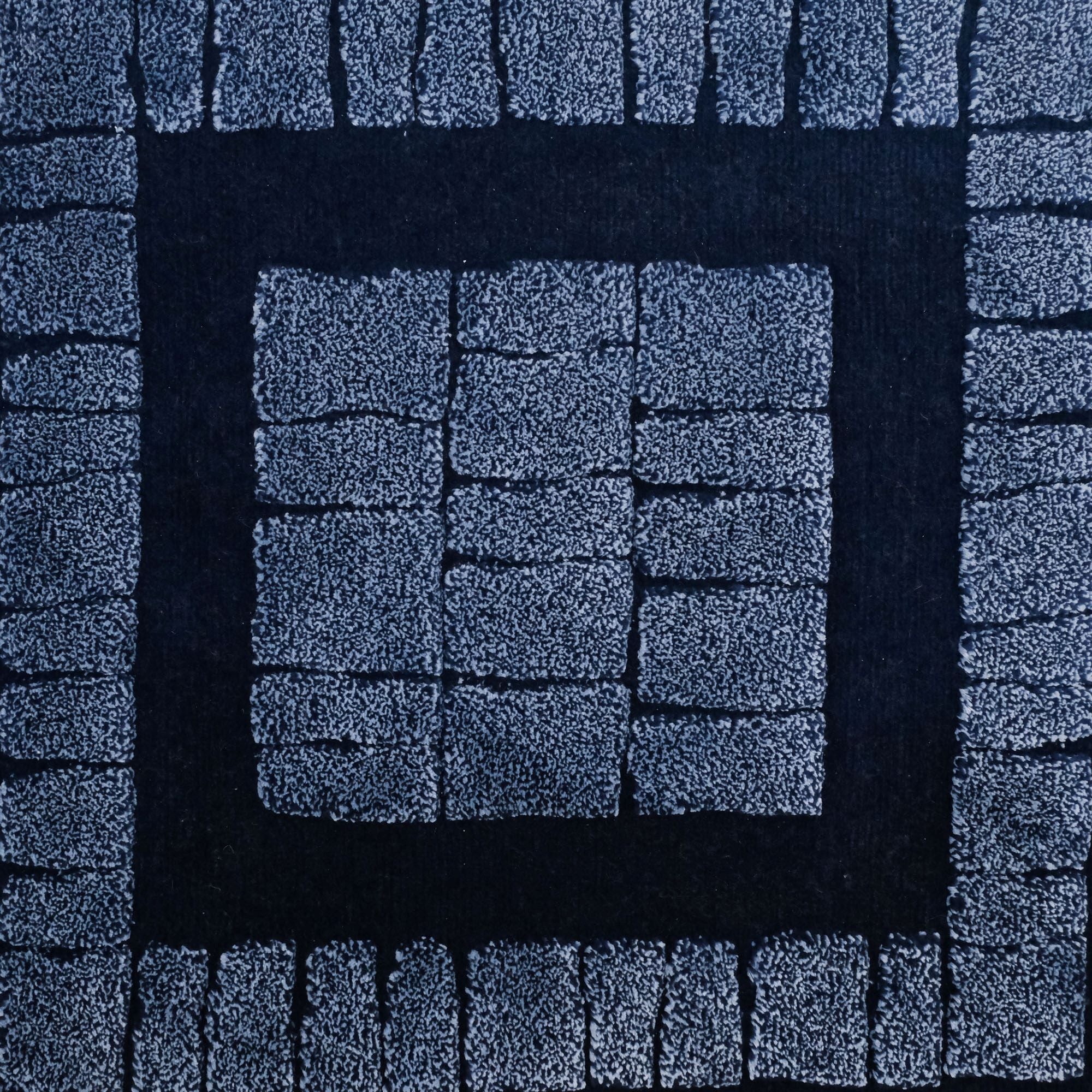 El Dokuma Geometrik Desenli Lacivert Yün Halı