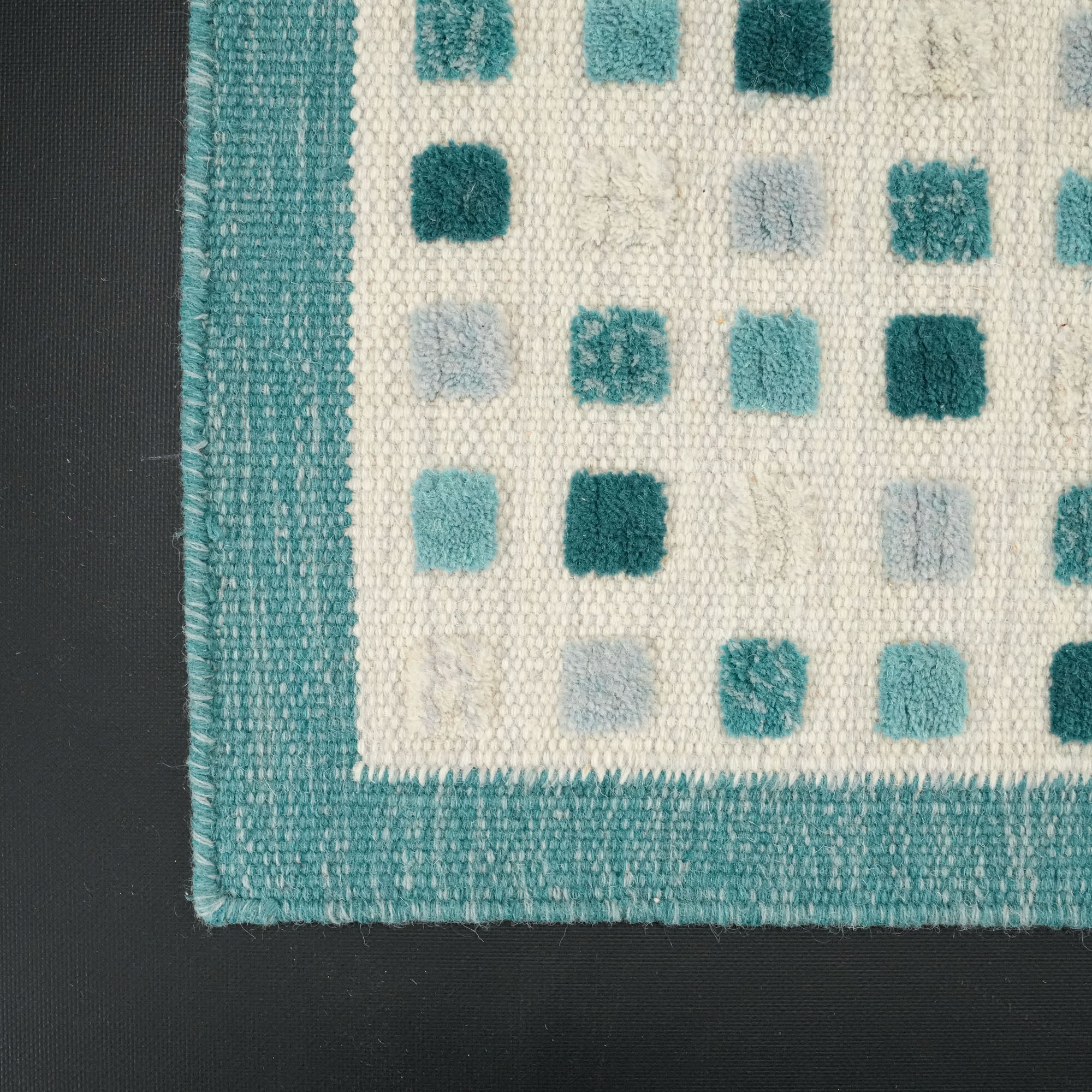 Hand Woven Geometric Patterned Blue Wool Rug