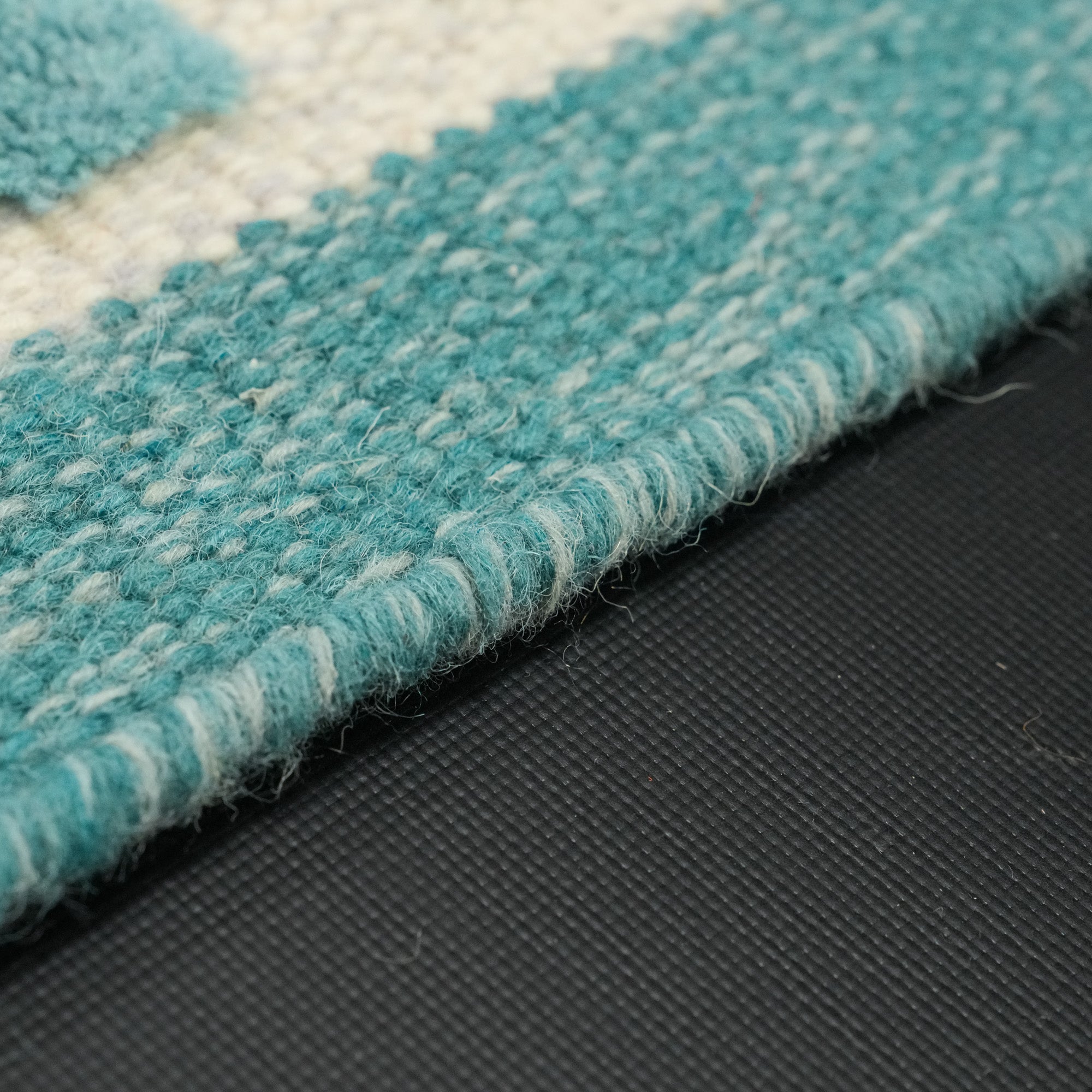 Hand Woven Geometric Patterned Blue Wool Rug