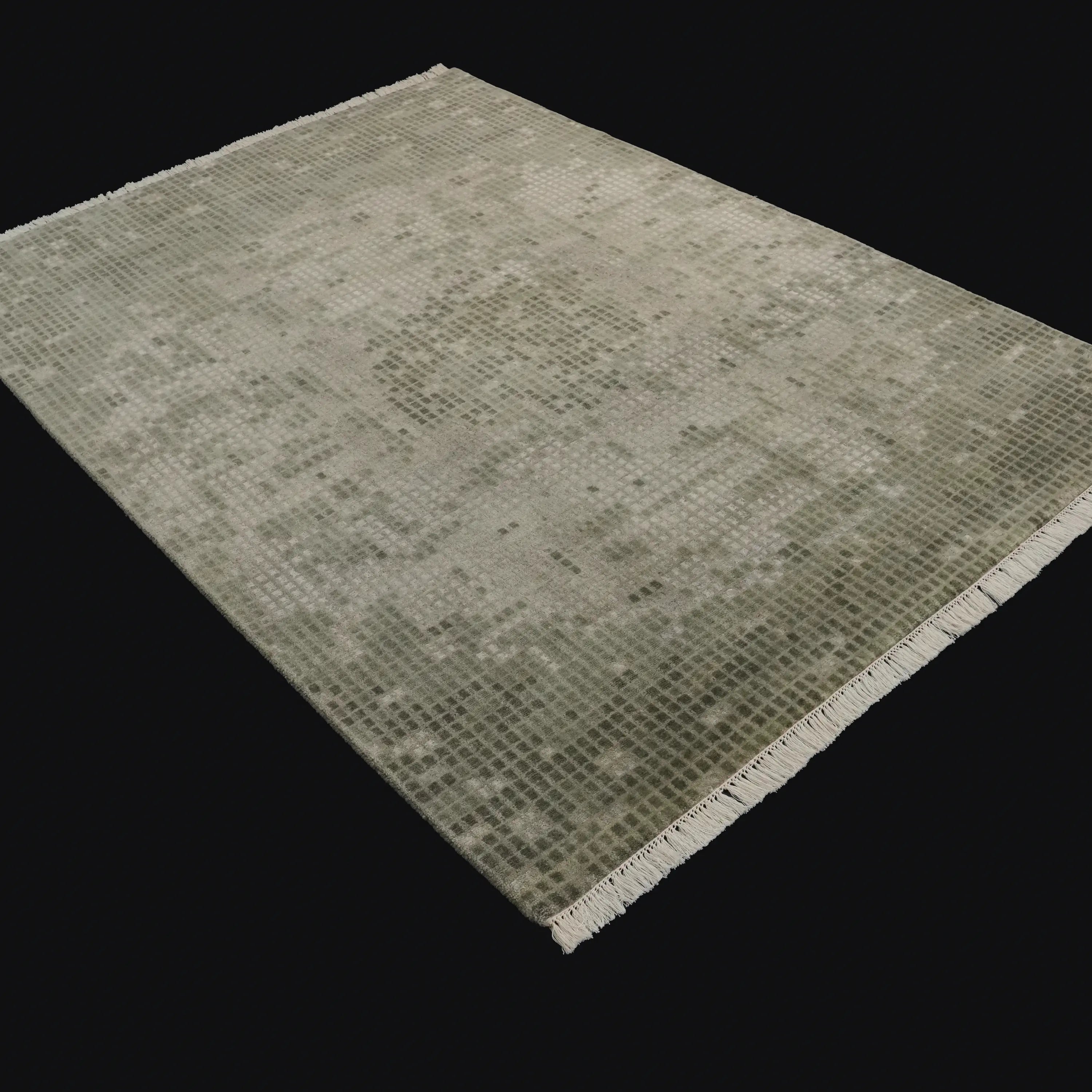 Handwoven Geometric Patterned Wool Green Rug