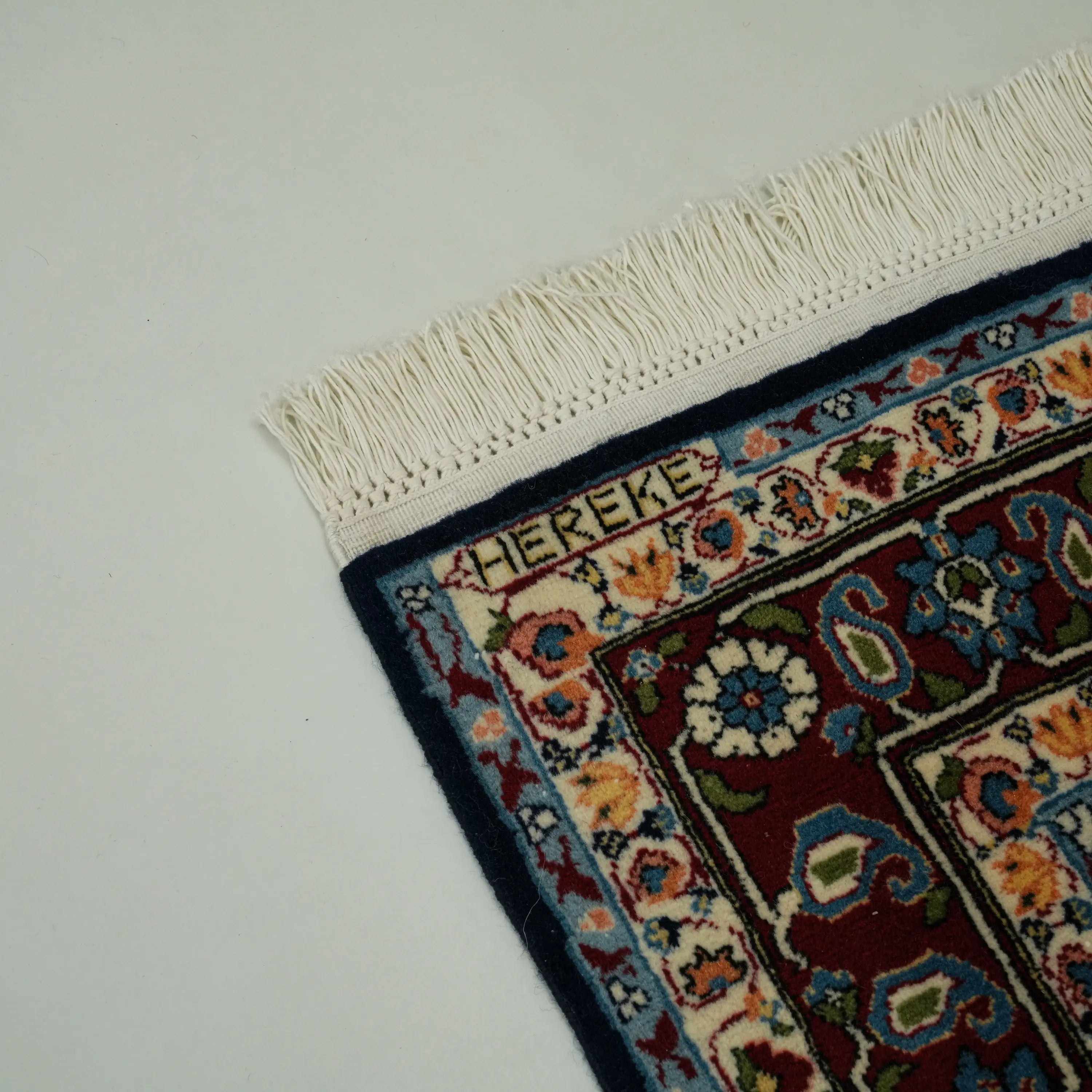 Handwoven Hereke Patterned Navy Blue Wool Rug