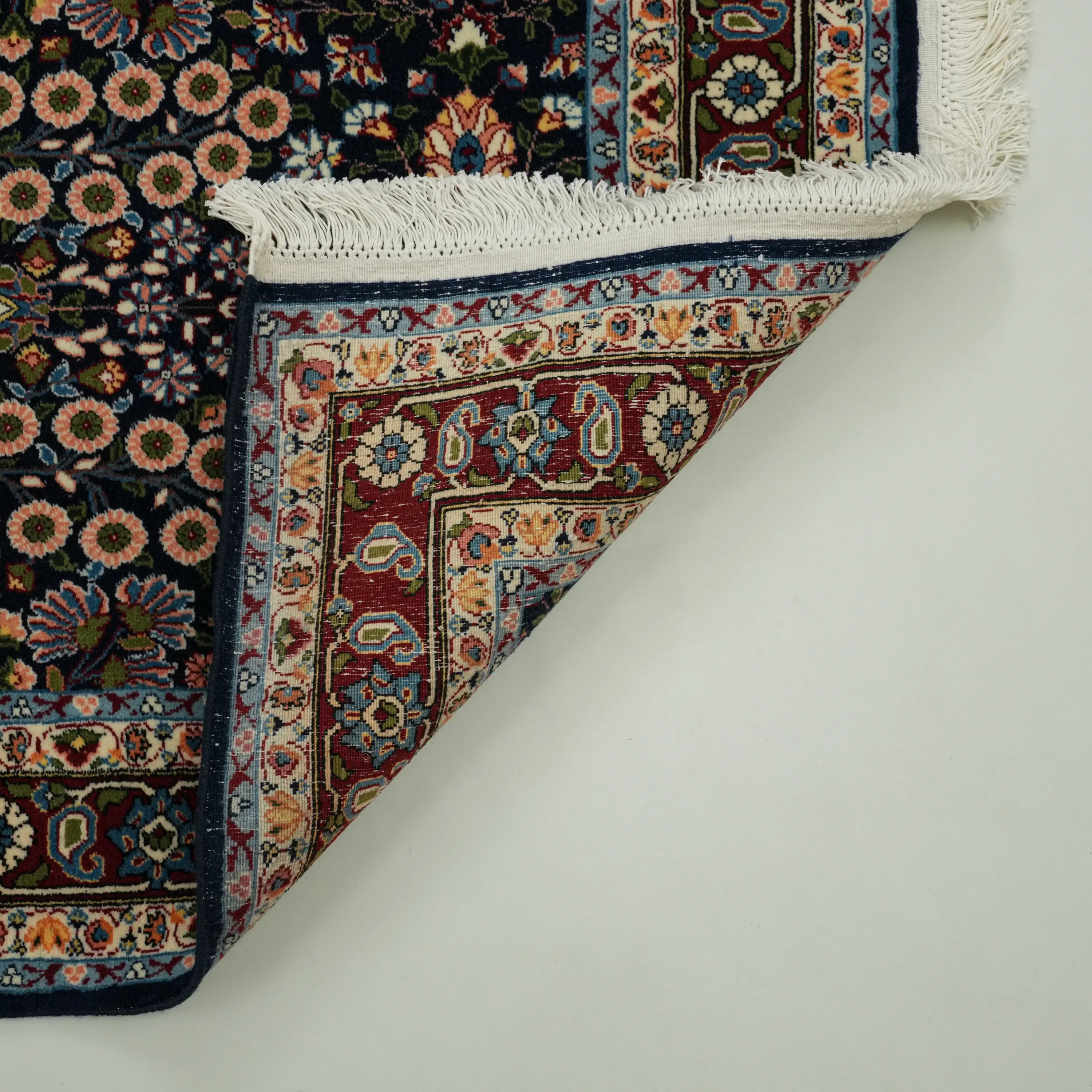 Handwoven Hereke Patterned Navy Blue Wool Rug