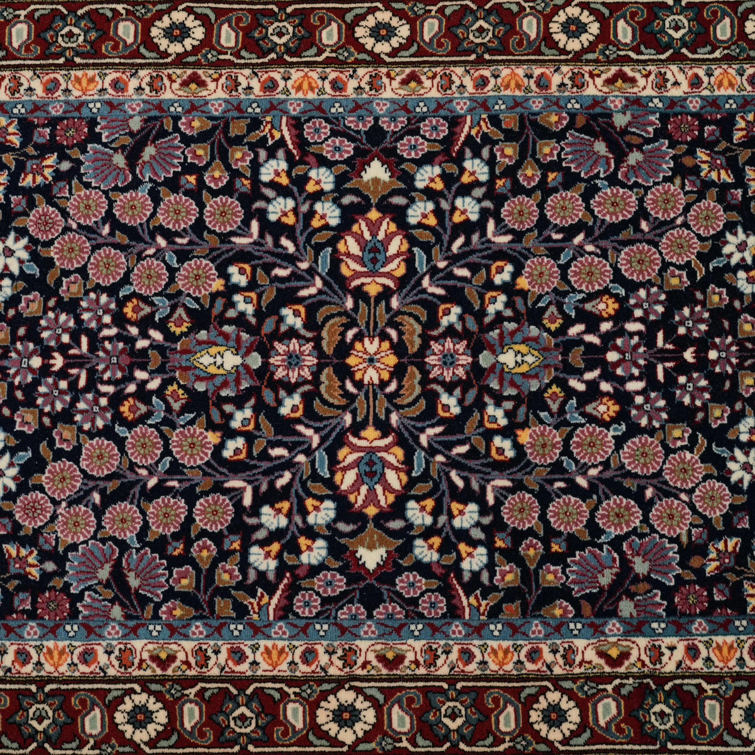 Handwoven Hereke Patterned Navy Wool Root Dye Rug