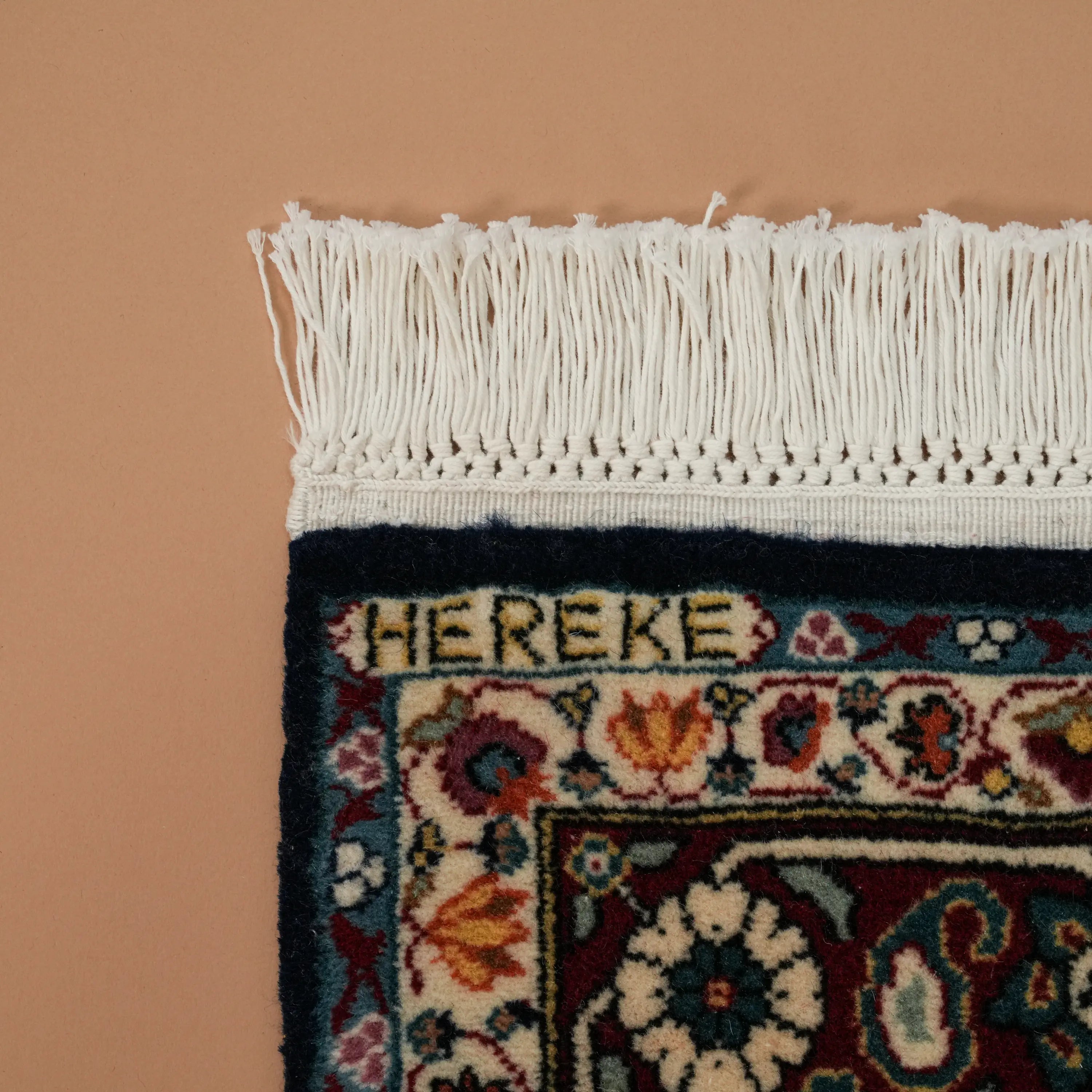 Handwoven Hereke Patterned Navy Wool Root Dye Rug