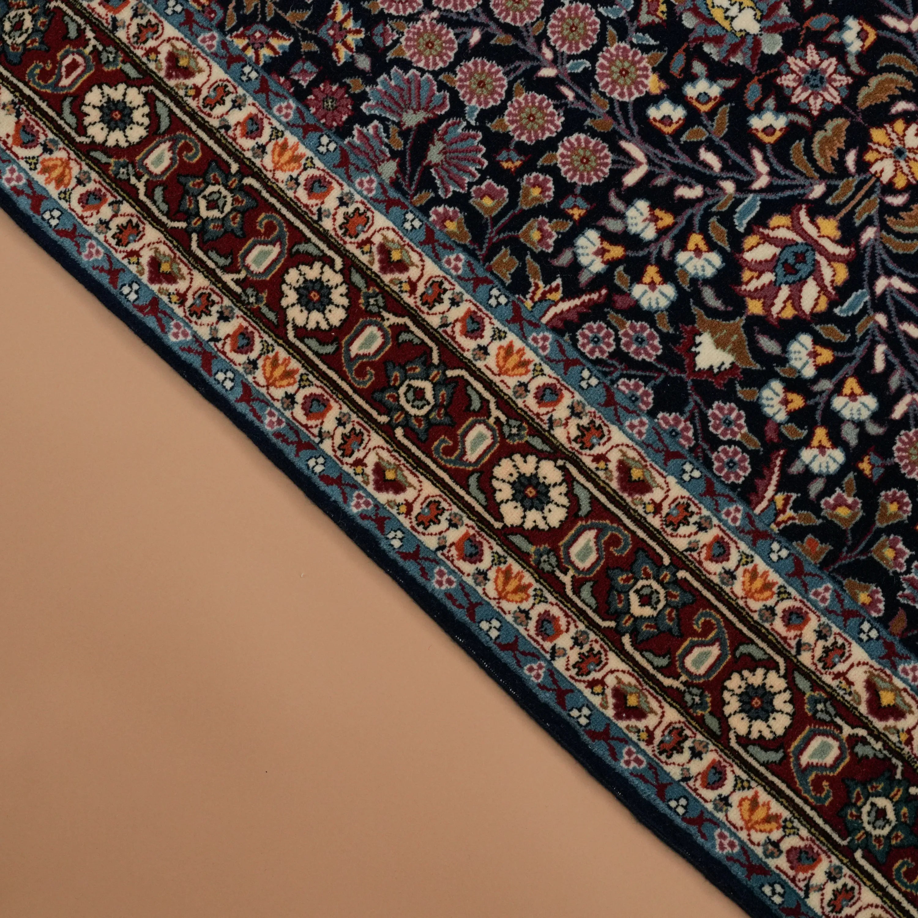 Handwoven Hereke Patterned Navy Wool Root Dye Rug