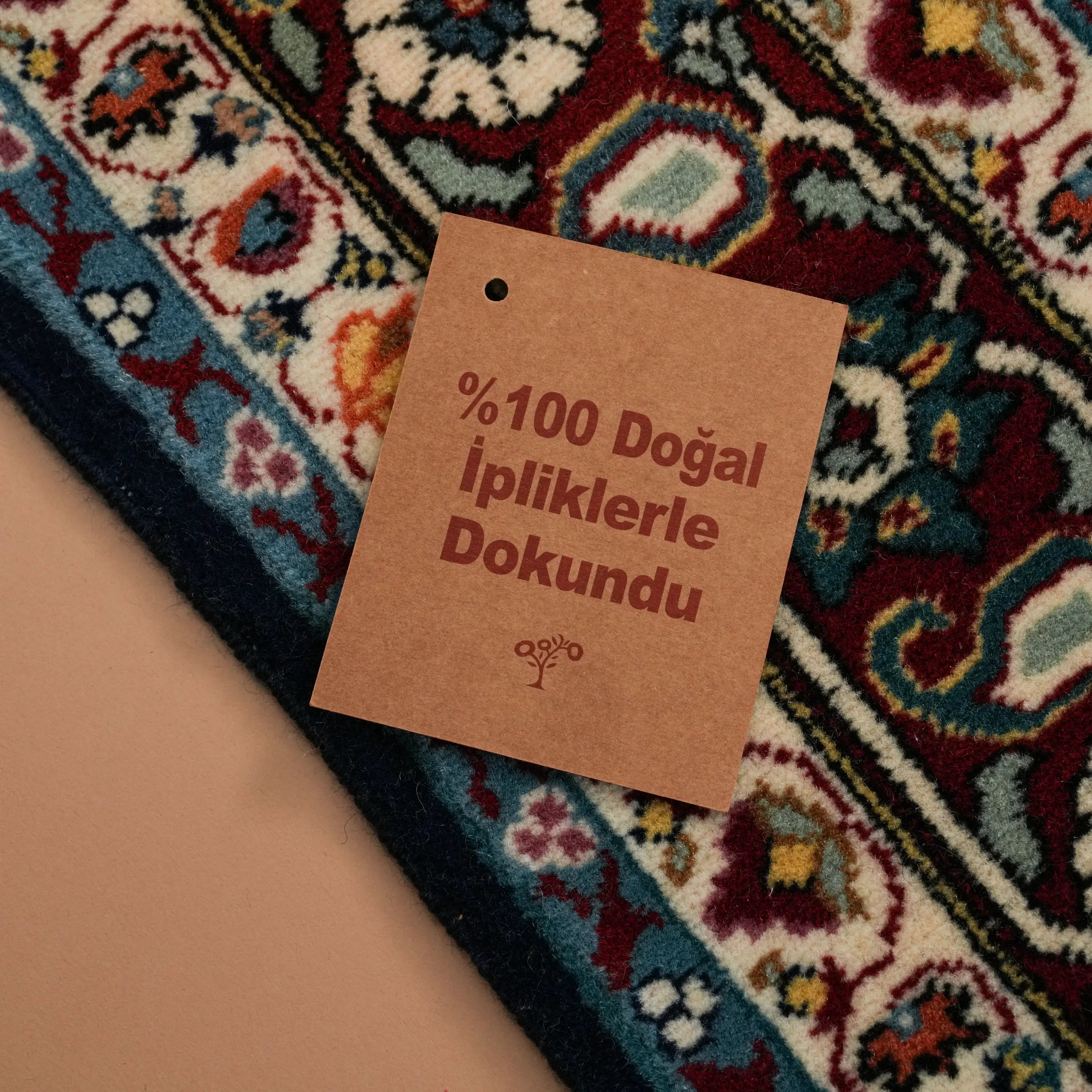 Handwoven Hereke Patterned Navy Wool Root Dye Rug