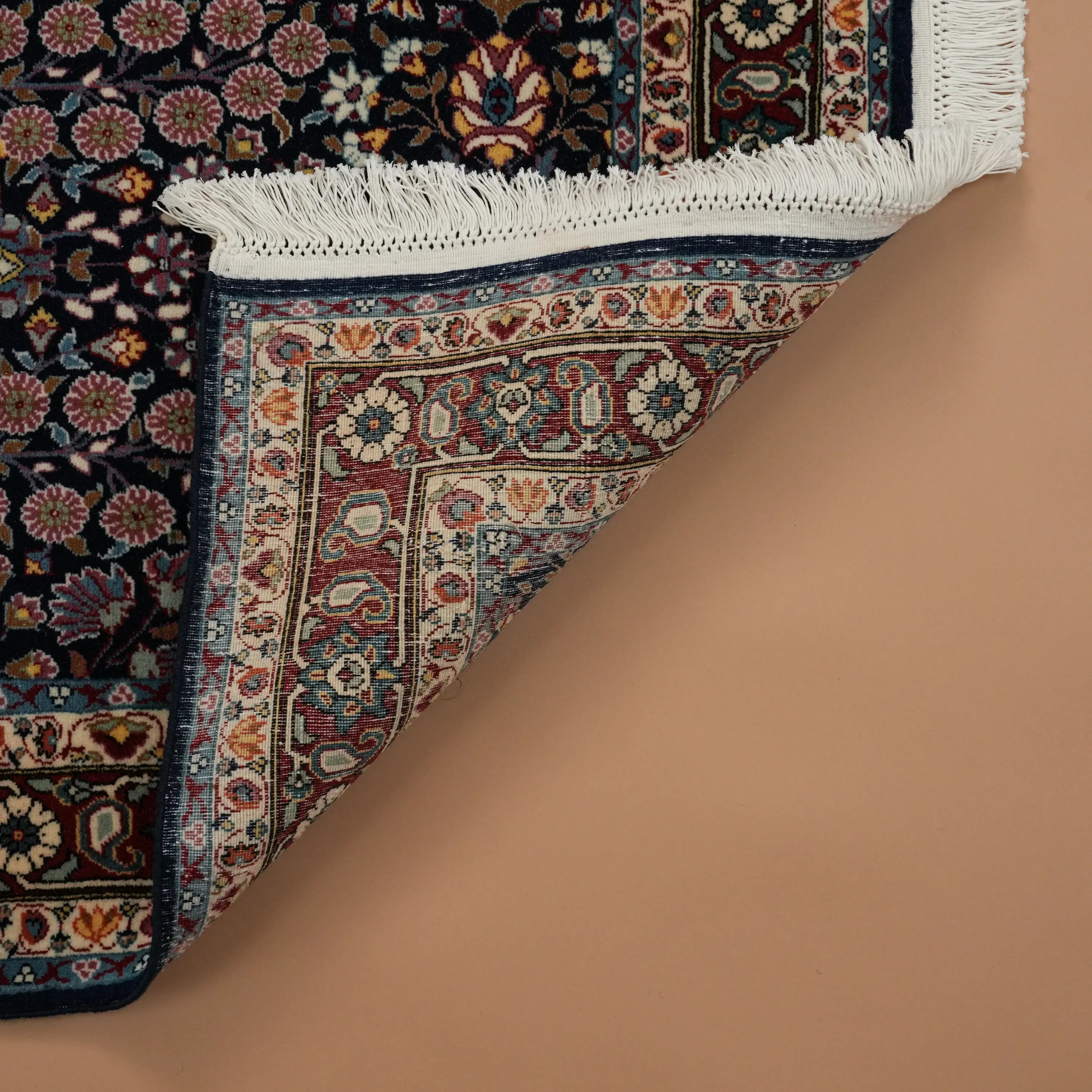 Handwoven Hereke Patterned Navy Wool Root Dye Rug