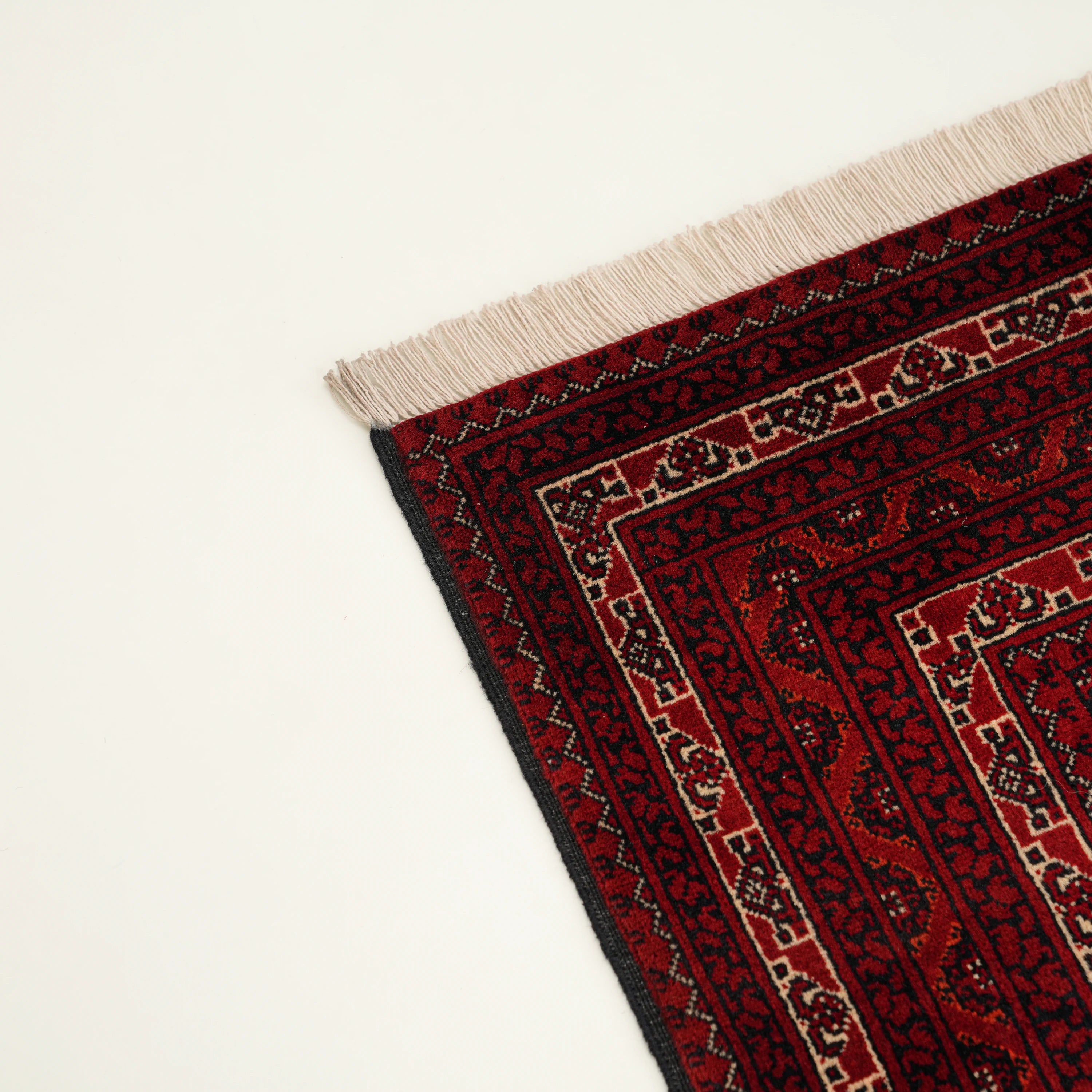 El Dokuma Hoca Roşnai Afgan Desenli Bordo Yün Halı