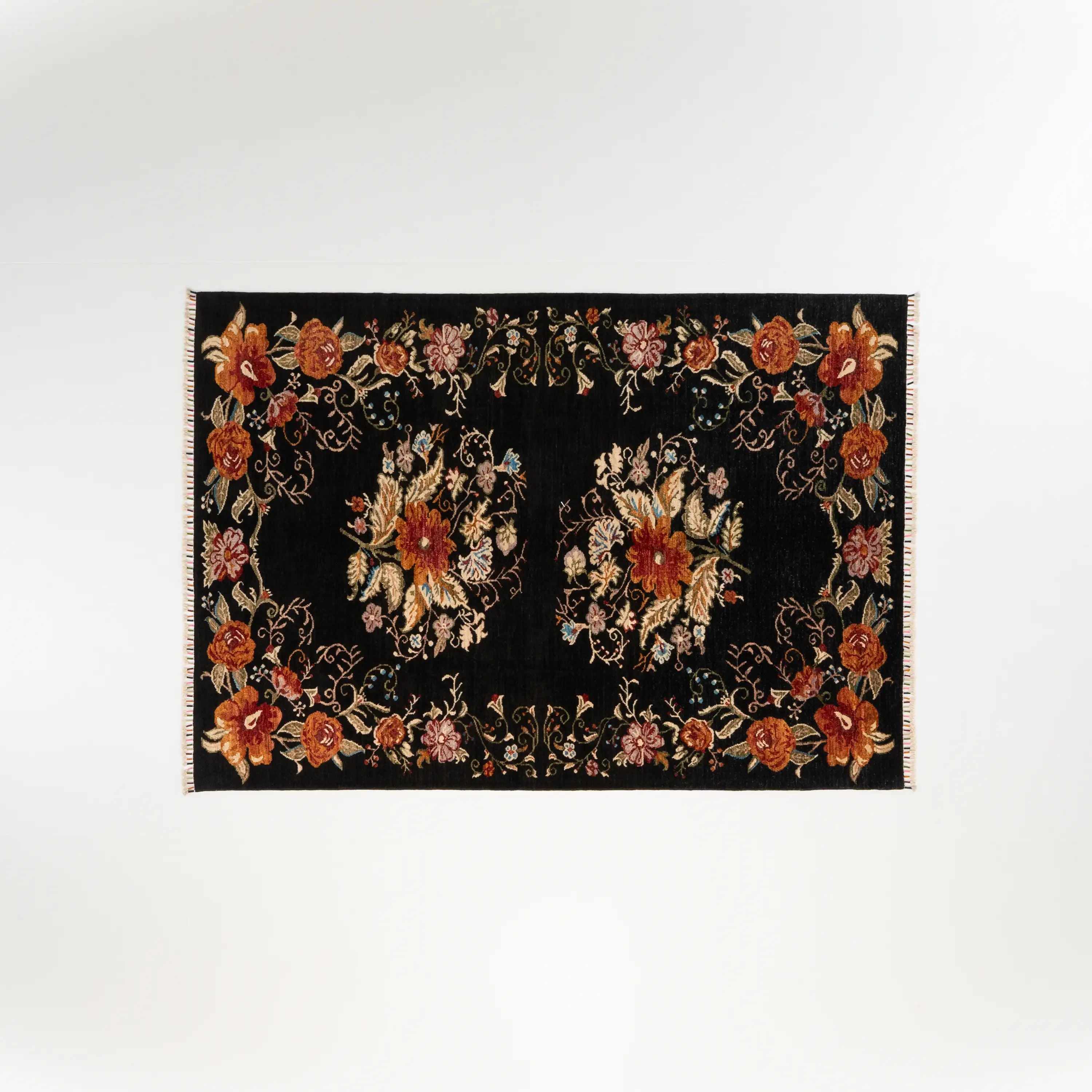 The Handwoven Karabakh Patterned Black Wool Rug