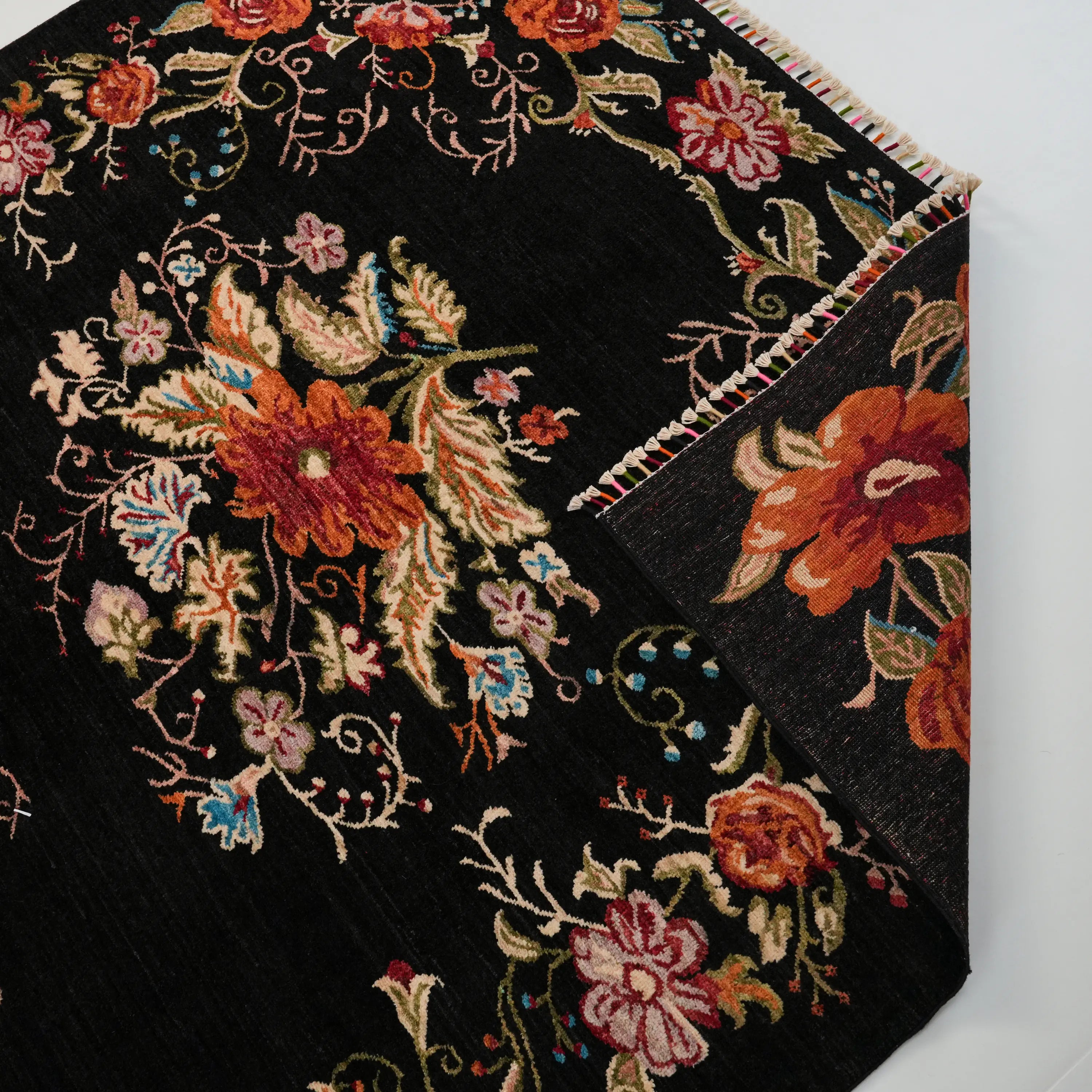 The Handwoven Karabakh Patterned Black Wool Rug