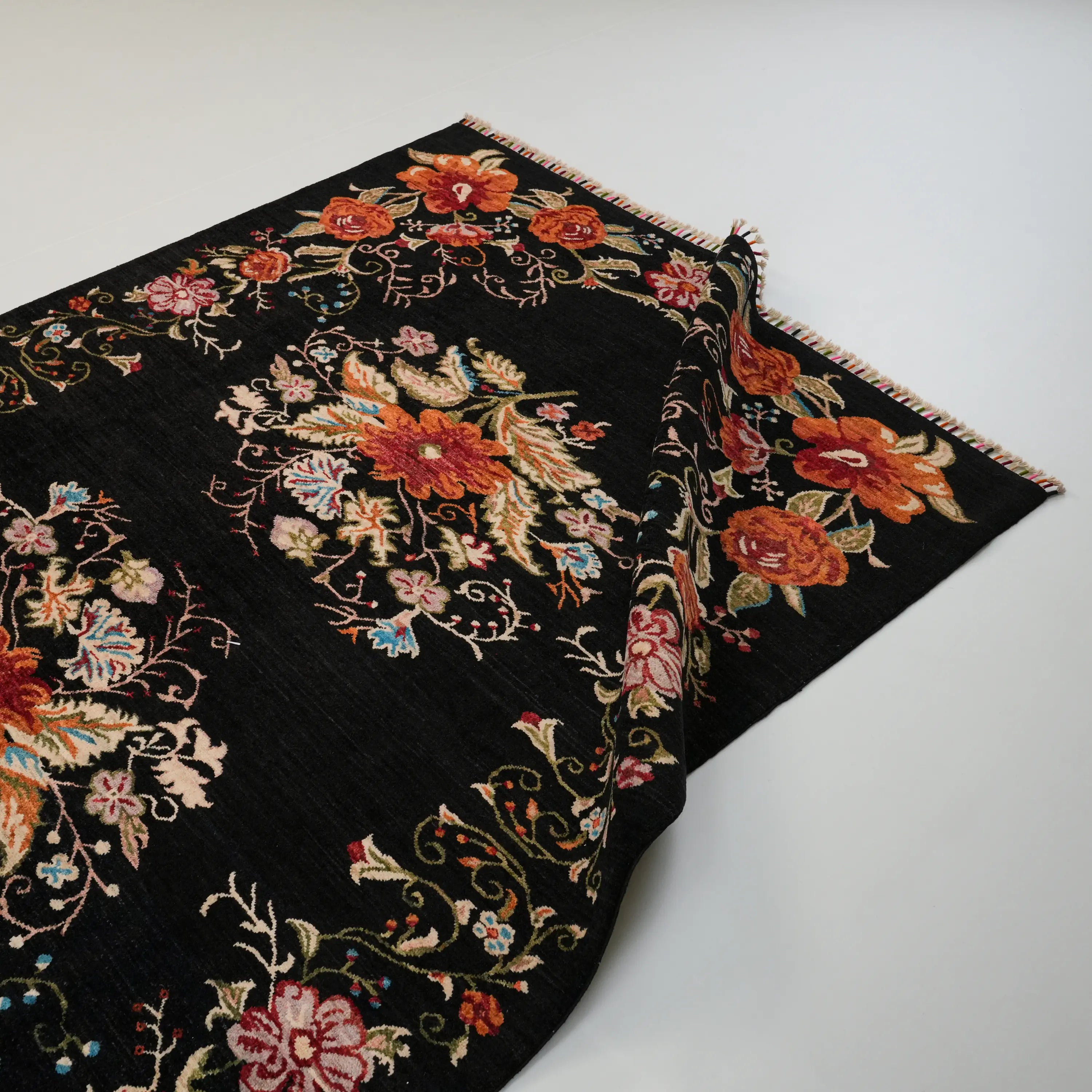 The Handwoven Karabakh Patterned Black Wool Rug