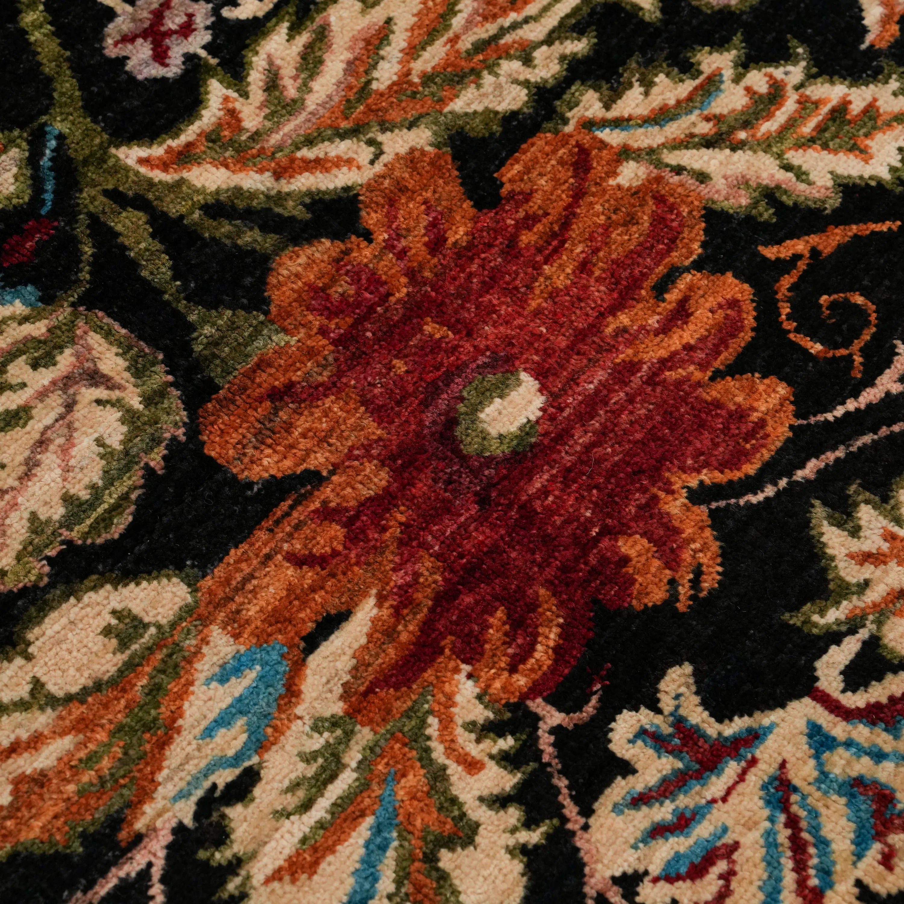 The Handwoven Karabakh Patterned Black Wool Rug