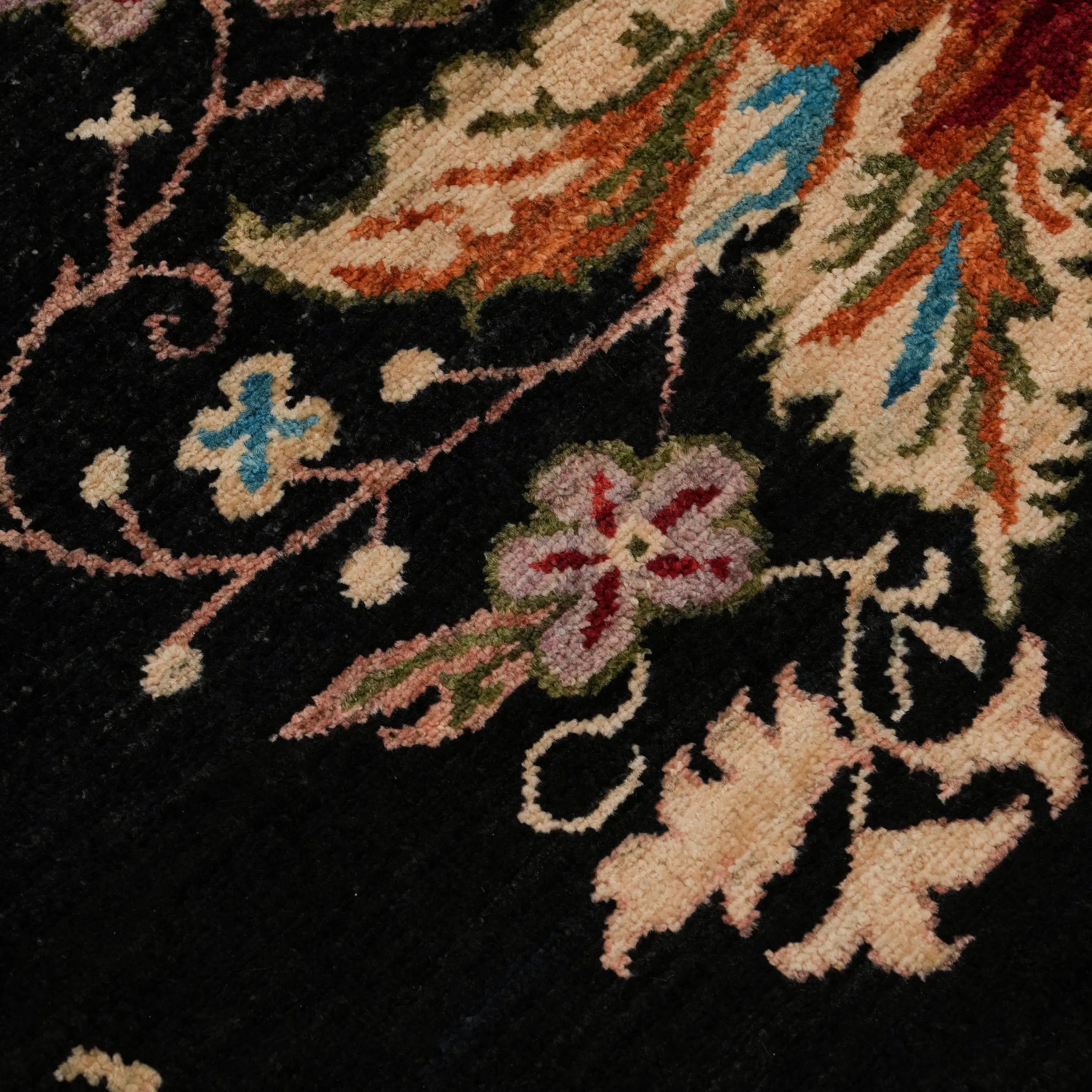 The Handwoven Karabakh Patterned Black Wool Rug