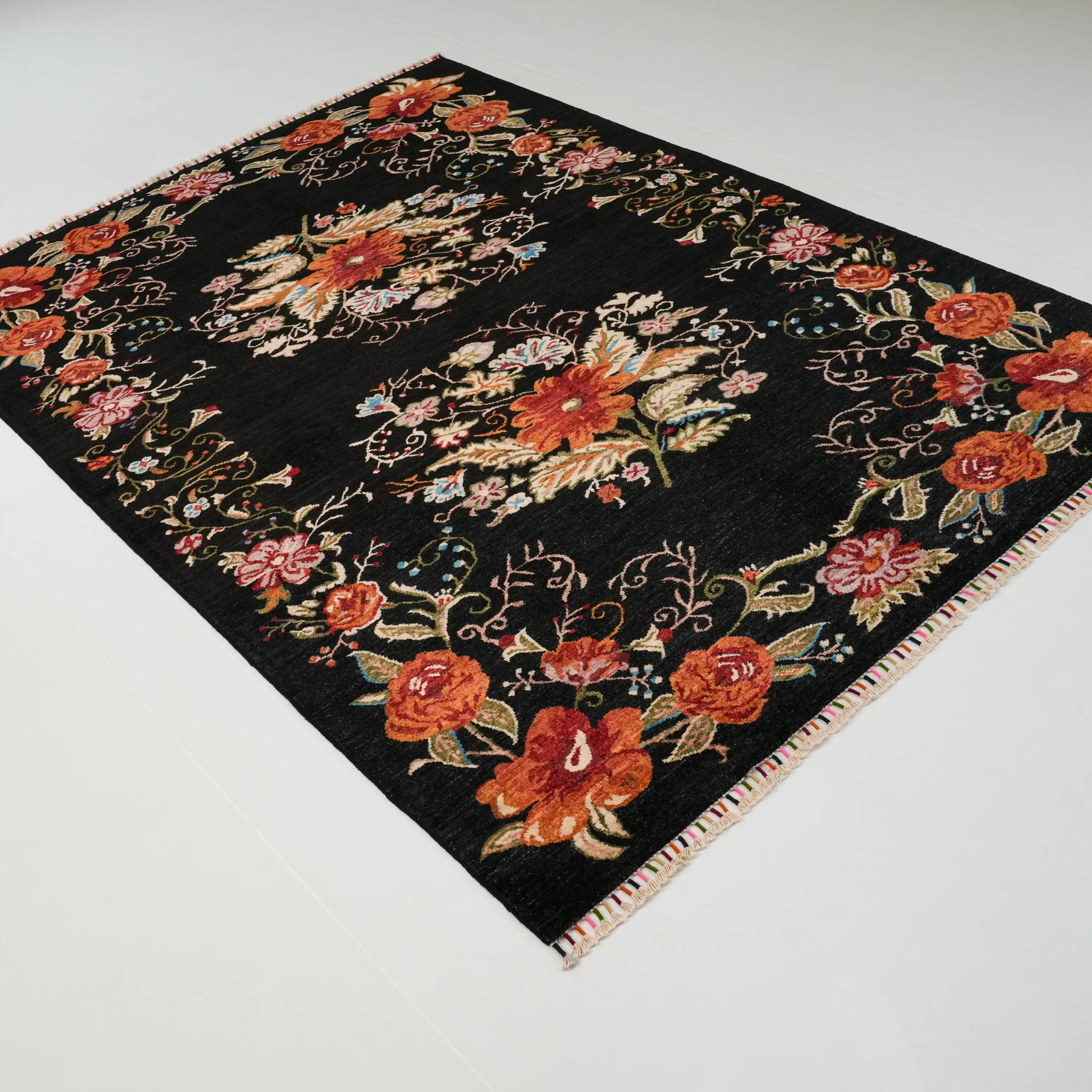 The Handwoven Karabakh Patterned Black Wool Rug