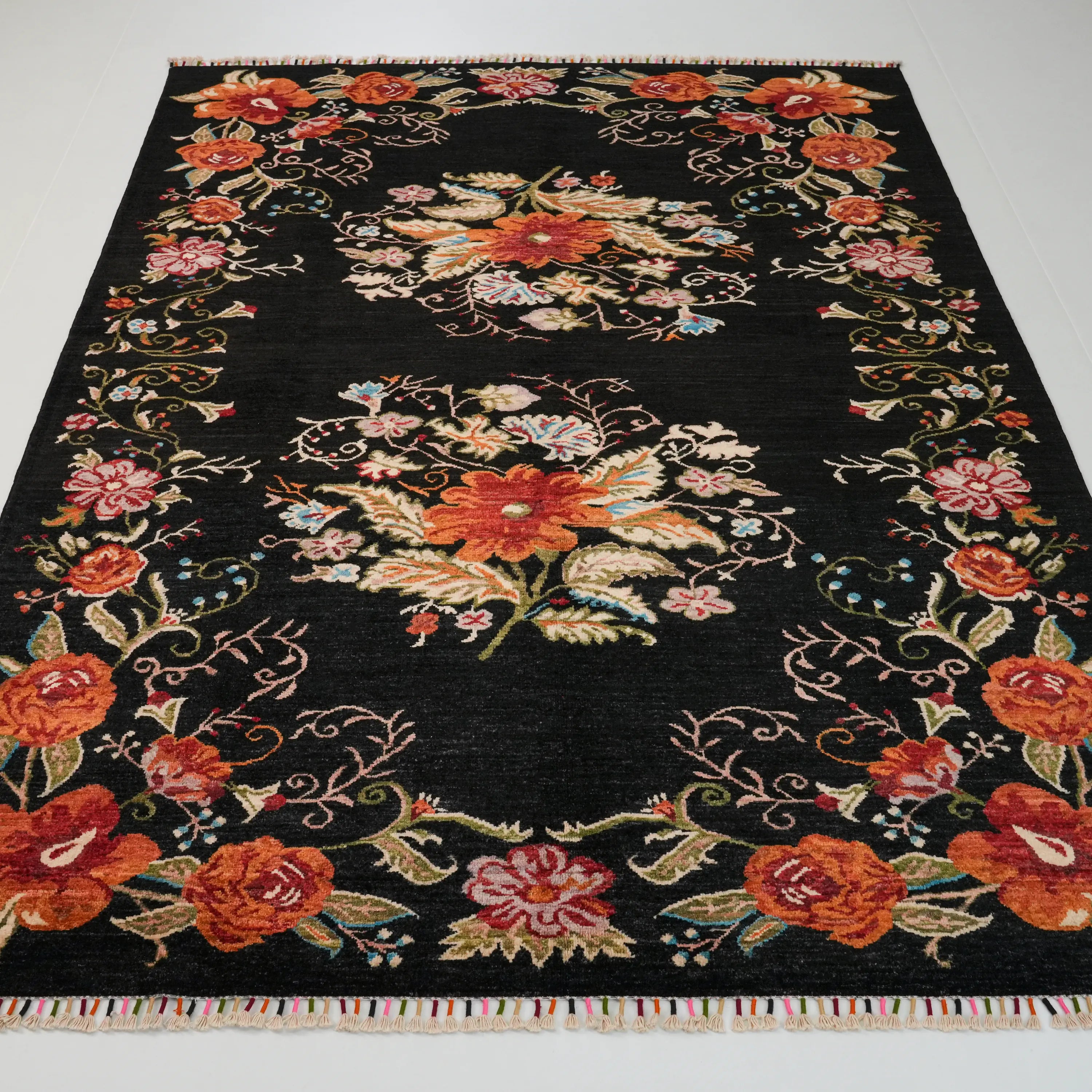 The Handwoven Karabakh Patterned Black Wool Rug