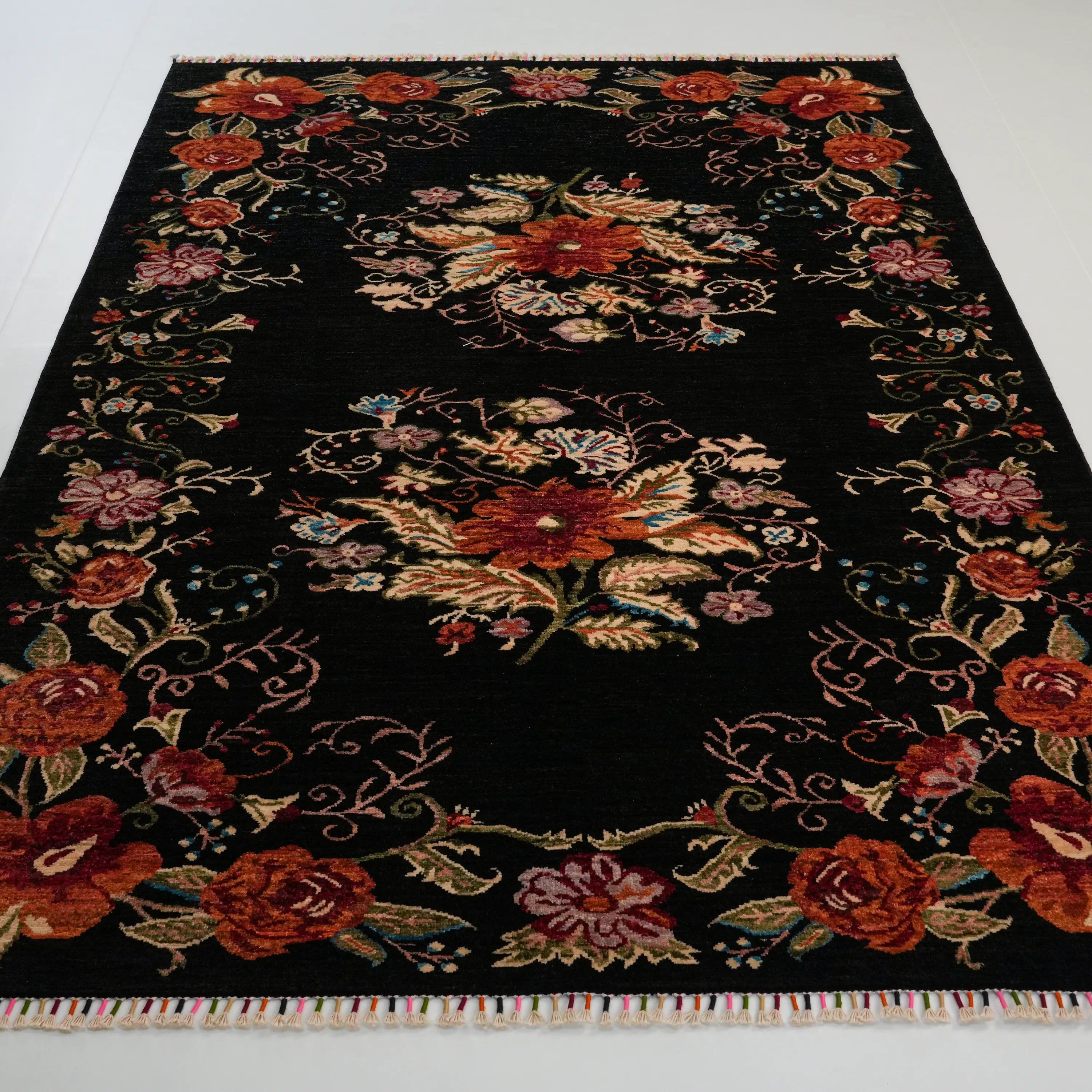 The Handwoven Karabakh Patterned Black Wool Rug