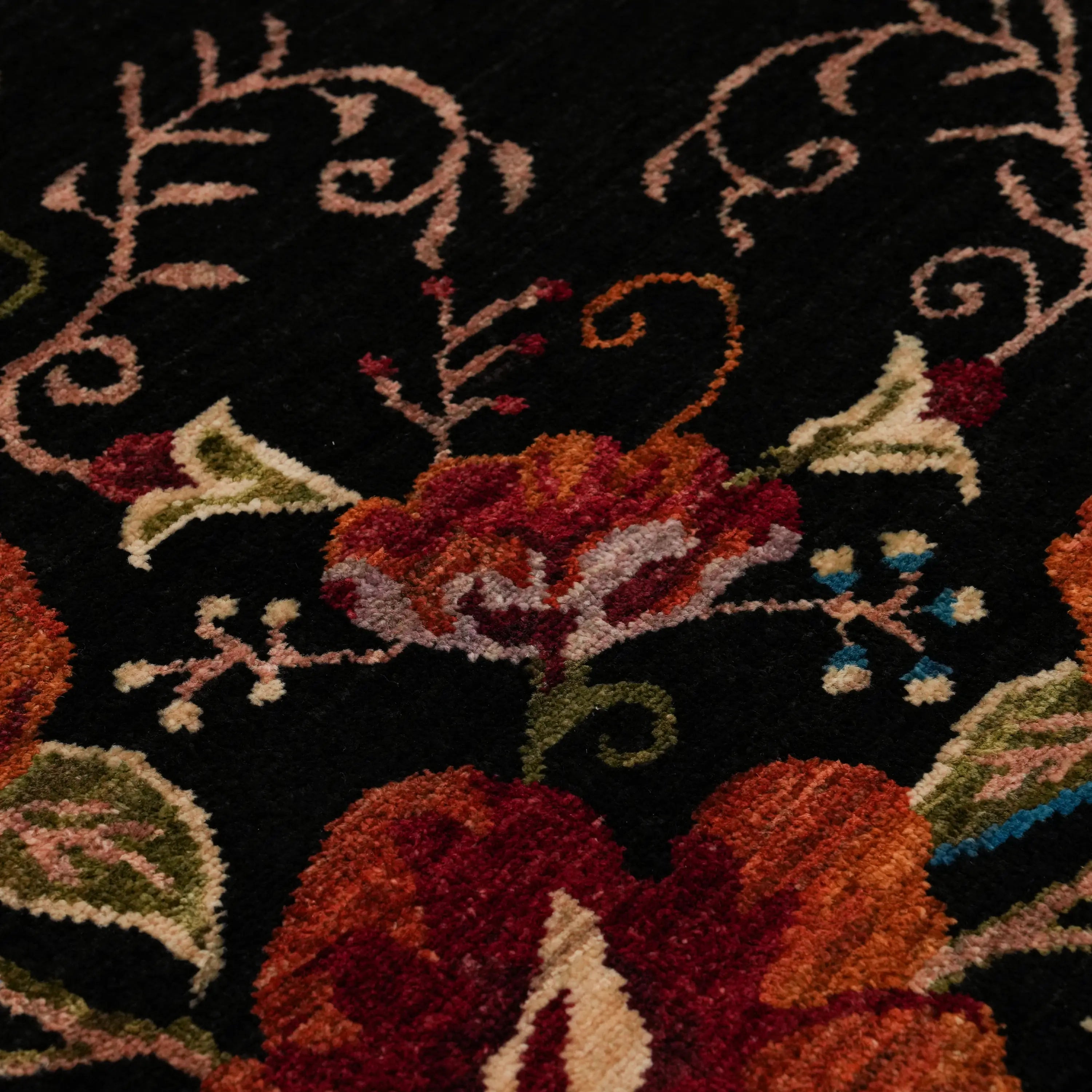 The Handwoven Karabakh Patterned Black Wool Rug