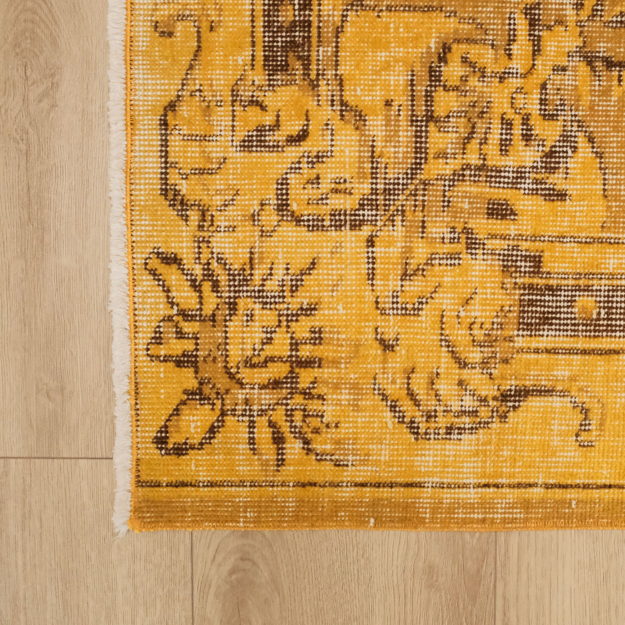 Hand Woven Classic Vintage Patterned Yellow Wool Carpet