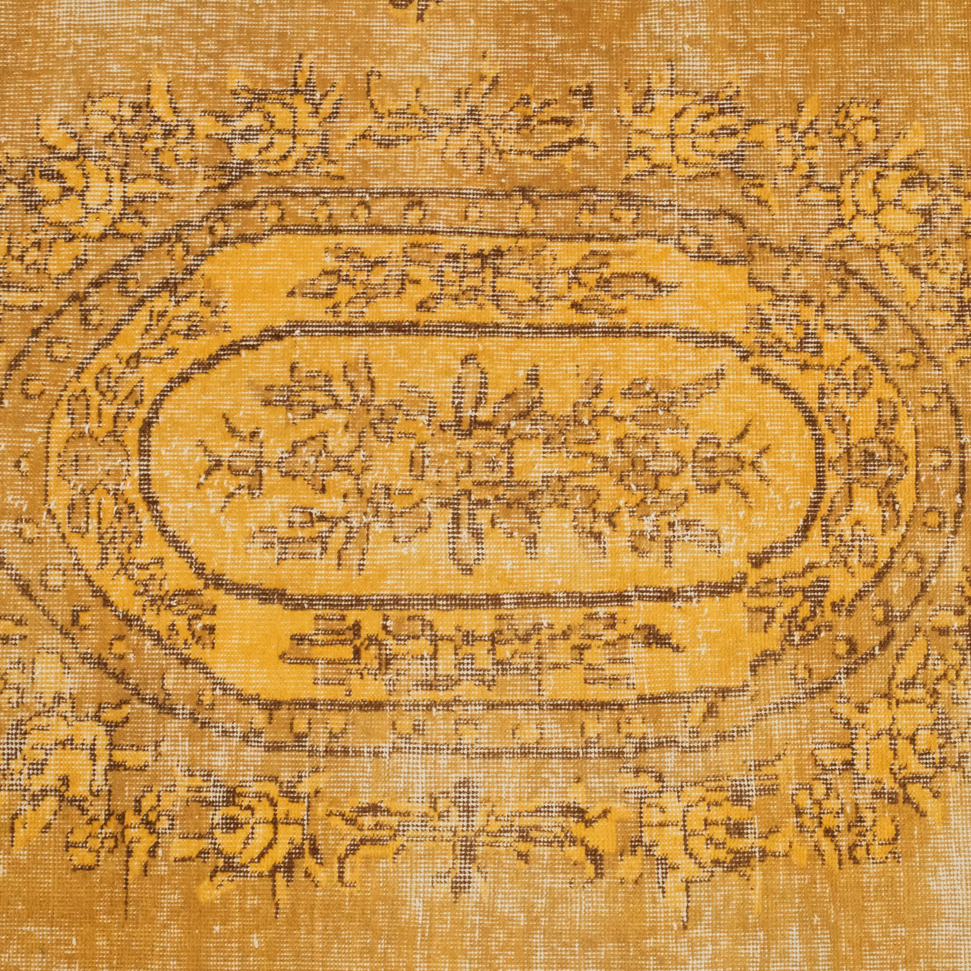 Hand Woven Classic Vintage Patterned Yellow Wool Carpet